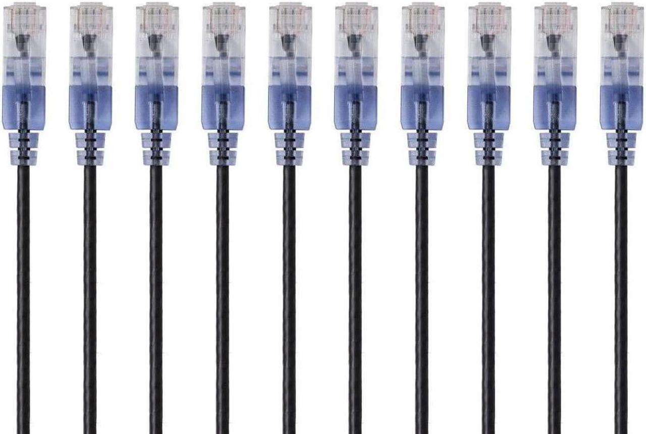 Monoprice SlimRun Cat6A Ethernet Patch Cable - Network Internet Cord - RJ45, Stranded, 550Mhz, UTP, Pure Bare Copper Wire, 10G, 30AWG , 3ft, Black, 10-Pack