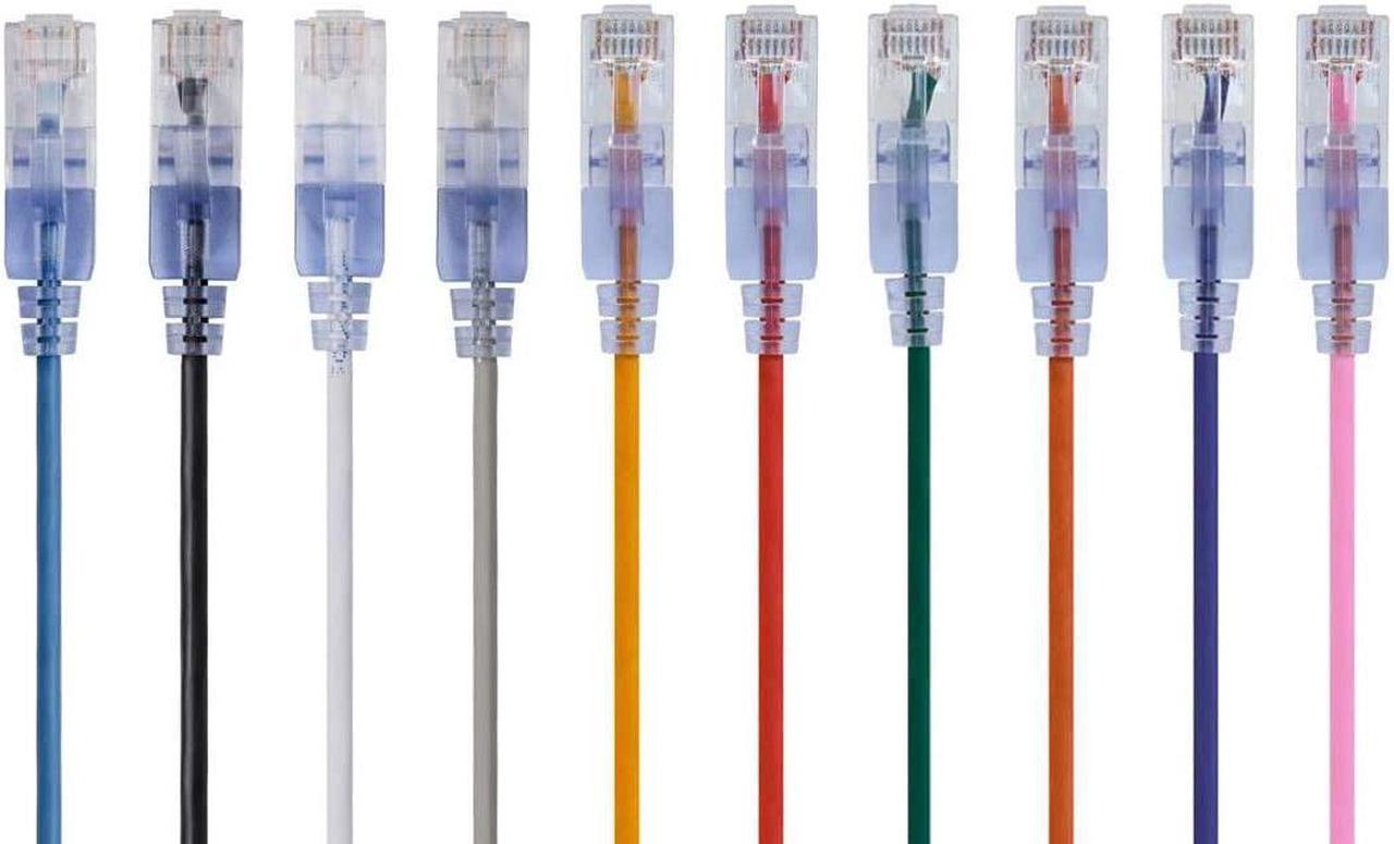 Monoprice 10-Pack SlimRun Cat6A Ethernet Network Patch Cable 10G 1ft 10 Color, Multi-Color