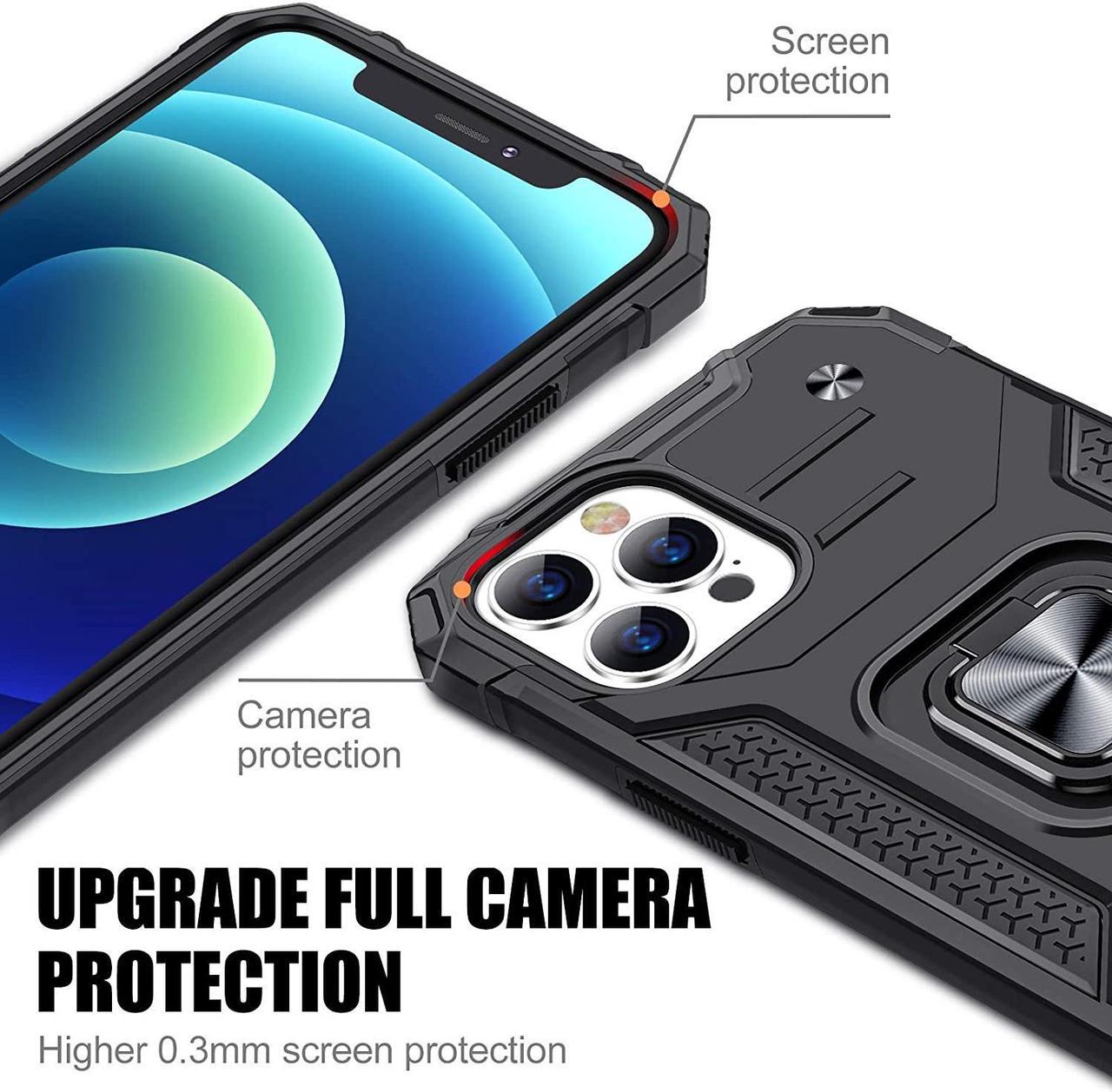 Alt view image 2 of 7 - JAME Designed for iPhone 12 Pro Max Case with Screen Protector [2PCS], Military-Grade Drop Protection Cover, Protective Phone Cases, with Ring Kickstand, Bumper Case for iPhone 12 Pro Max 6.7 Black