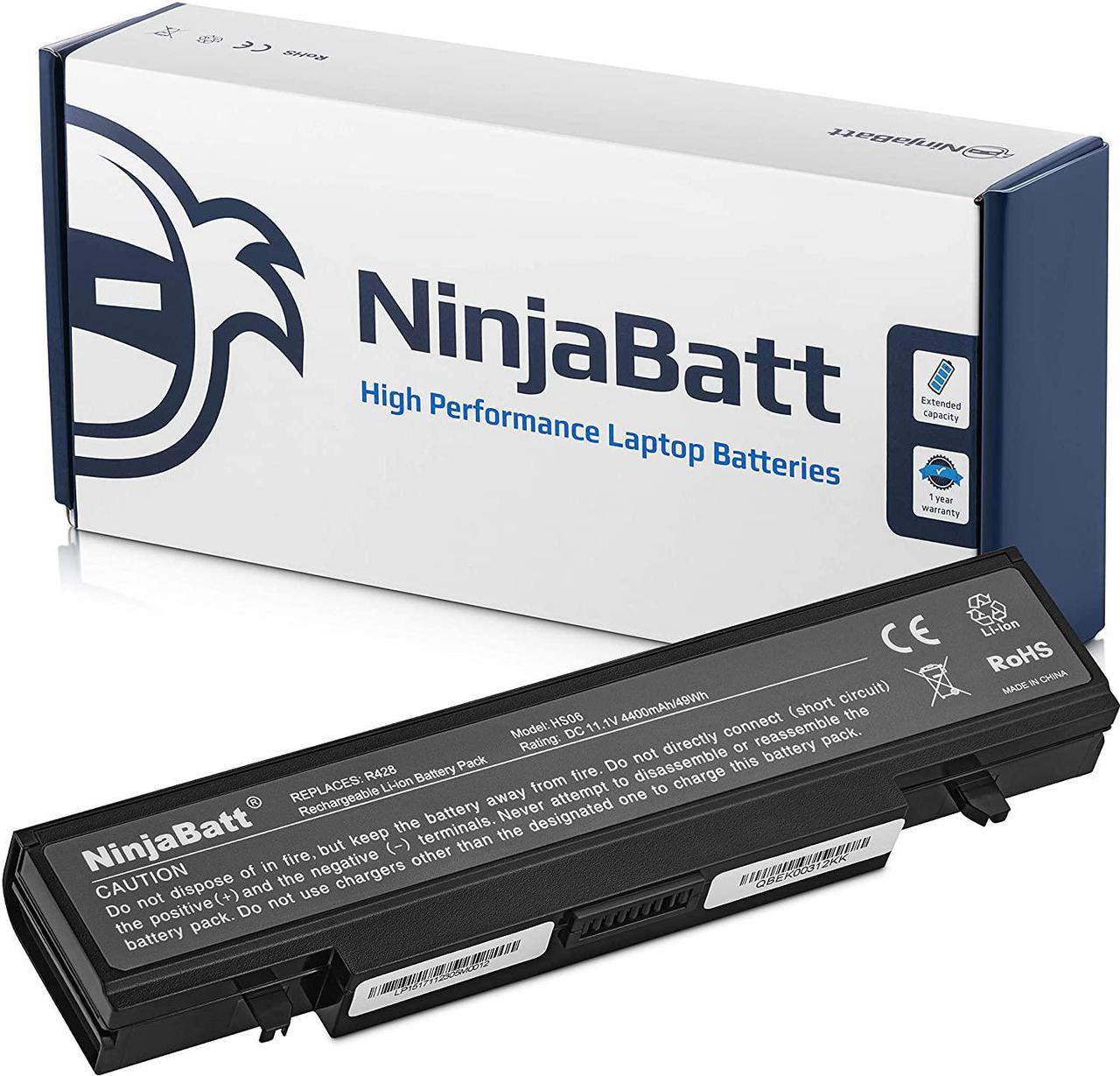 NinjaBatt Battery for Samsung AA-PB9NC6B R540 NP355V5C R580 AA-PB9MC6B RV511 NP550P7C RF711 AA-PB9NS6B NP300E5A RV510 NP305V5A Q430 RC512 RV515 R530 - Black - High Performance [6 Cells/4400mAh]