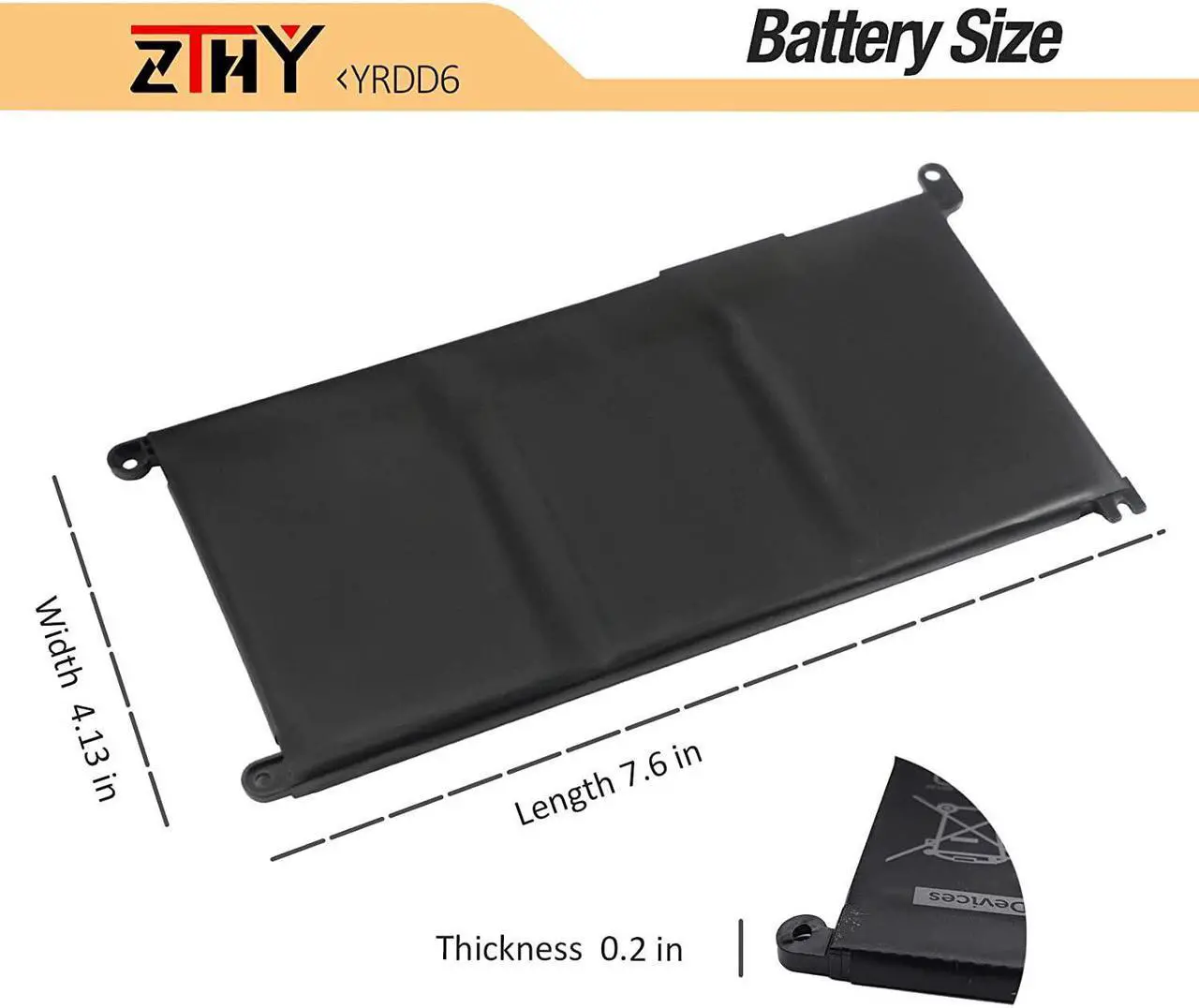 Alt view image 7 of 7 - YRDD6 Laptop Battery for Dell Inspiron 5482 5485 5488 5491 3310 2-in-1 7586 3493 3582 3593 3793 5493 5585 5593 5480 5590 5591 5594 5598 15 3583 3584 Vostro 3491 5481 5581 5490 1VX1H VM732 11.4V 42Wh