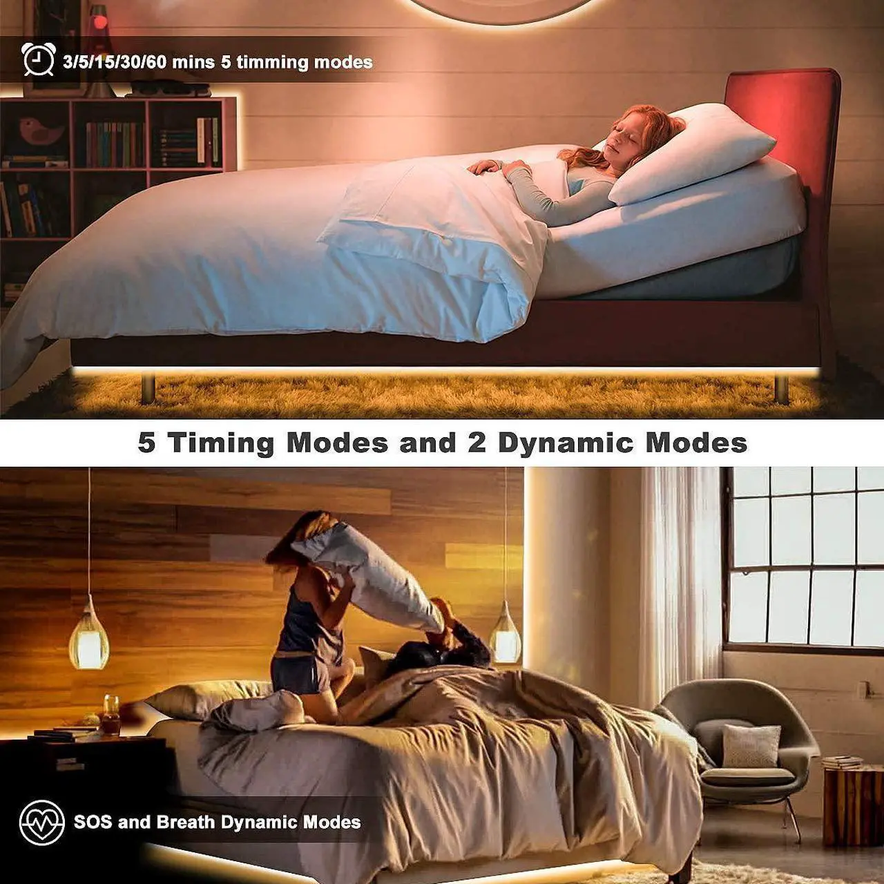 Alt view image 5 of 6 - LED Strip Lights Warm White 16.4ft Dimmable LED Light Strip with RF Remote 300 Bright 3000K 2835 LEDs Plug-in Adhesive Rope Lights with Timing Mode for Living Room Bedroom Kitchen