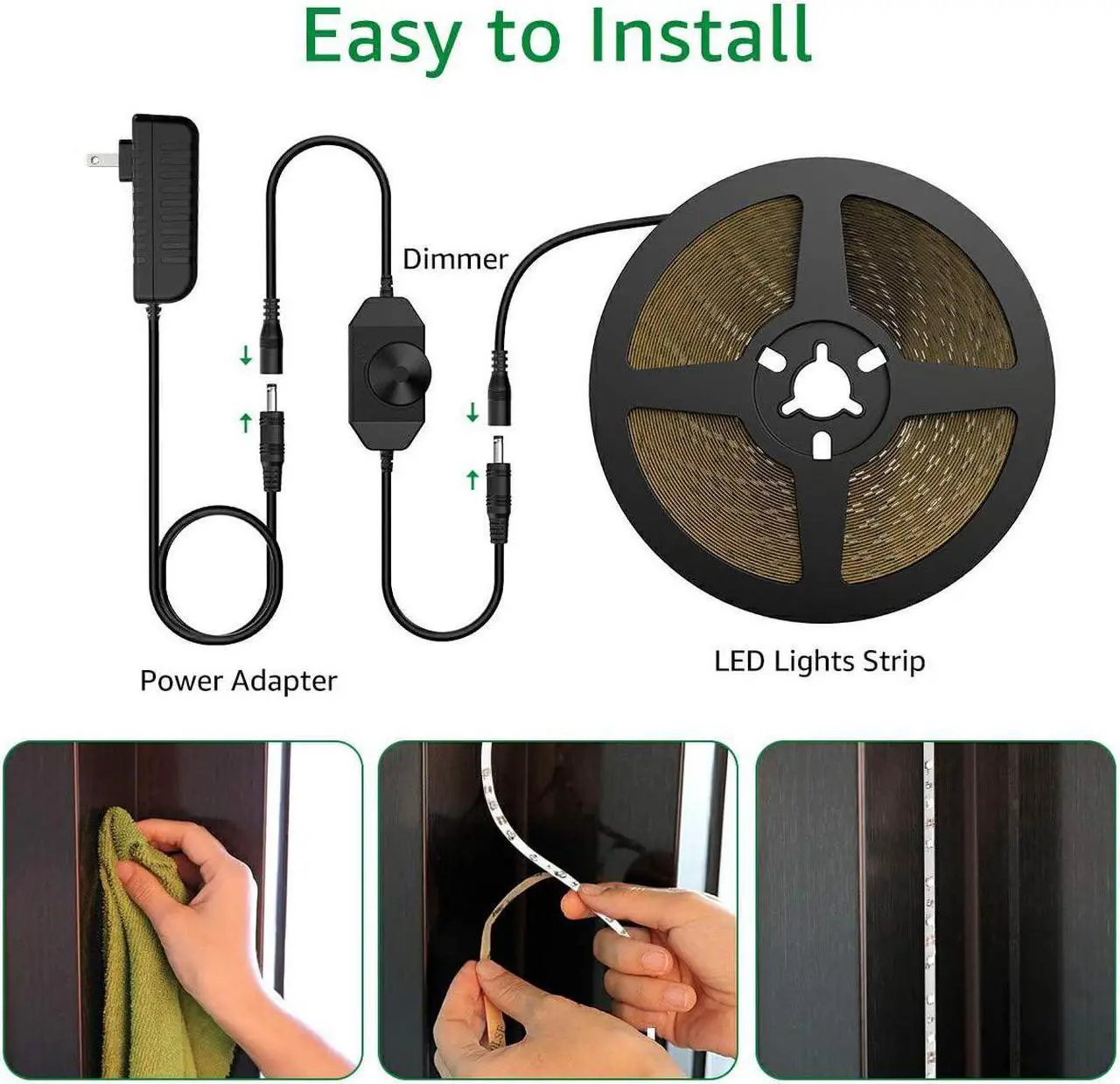 Alt view image 7 of 7 - 16.4ft LED Strip Lights Warm White Dimmable LED Rope Light Kit 12V Flexible Under Cabinet Lighting Strips 5m 300 LEDs 2835 3000K Bright Led Lights for Bedroom UL Listed Plug