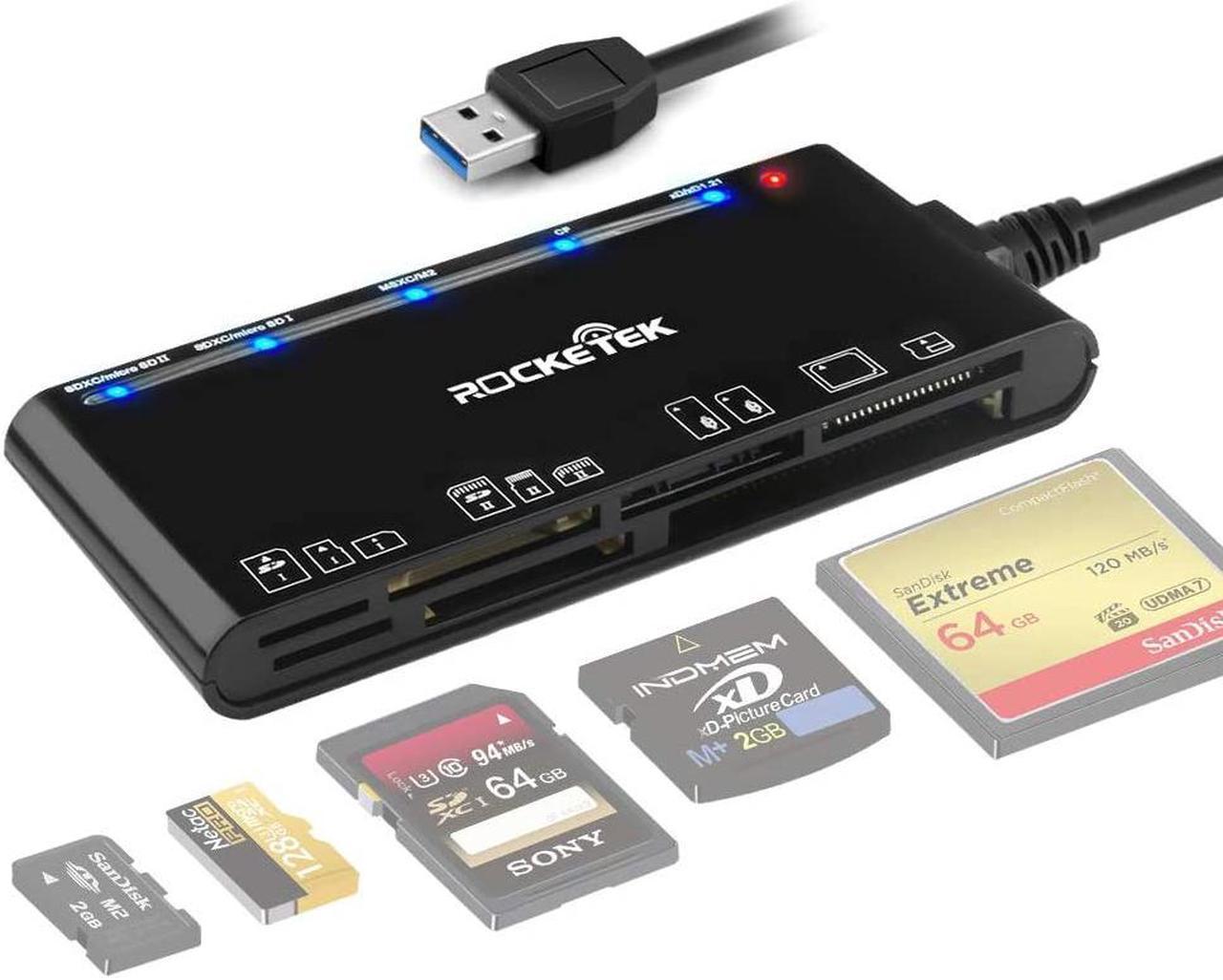 Card Reader USB 3.0, Rocketek 7 in 1 Memory Card Reader, USB 3.0 (5Gps) High Speed CF/SD/TF/XD/MS/Micro SD Card Solt All in one Card Reader for Windows XP/Vista/Mac OS/Linux,etc