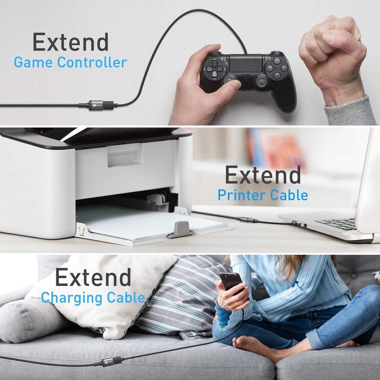 Alt view image 5 of 7 - 10FT USB Extension Cable USB 3.0 Extension Cord Type A Male to Female5Gbps Data Transfer for Keyboard Mouse Playstation Xbox Flash Drive Printer Camera and More