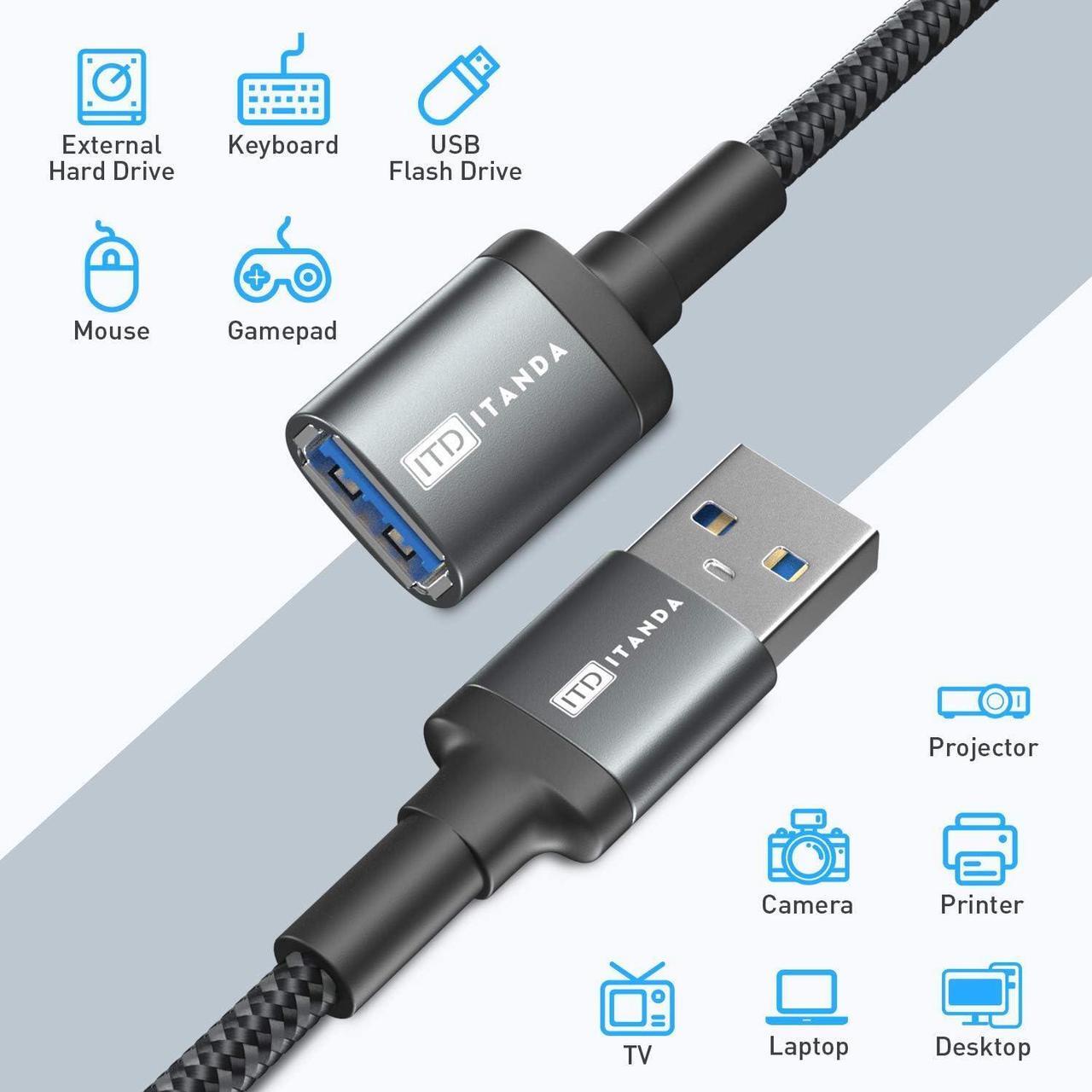 Alt view image 6 of 7 - 10FT USB Extension Cable USB 3.0 Extension Cord Type A Male to Female5Gbps Data Transfer for Keyboard Mouse Playstation Xbox Flash Drive Printer Camera and More