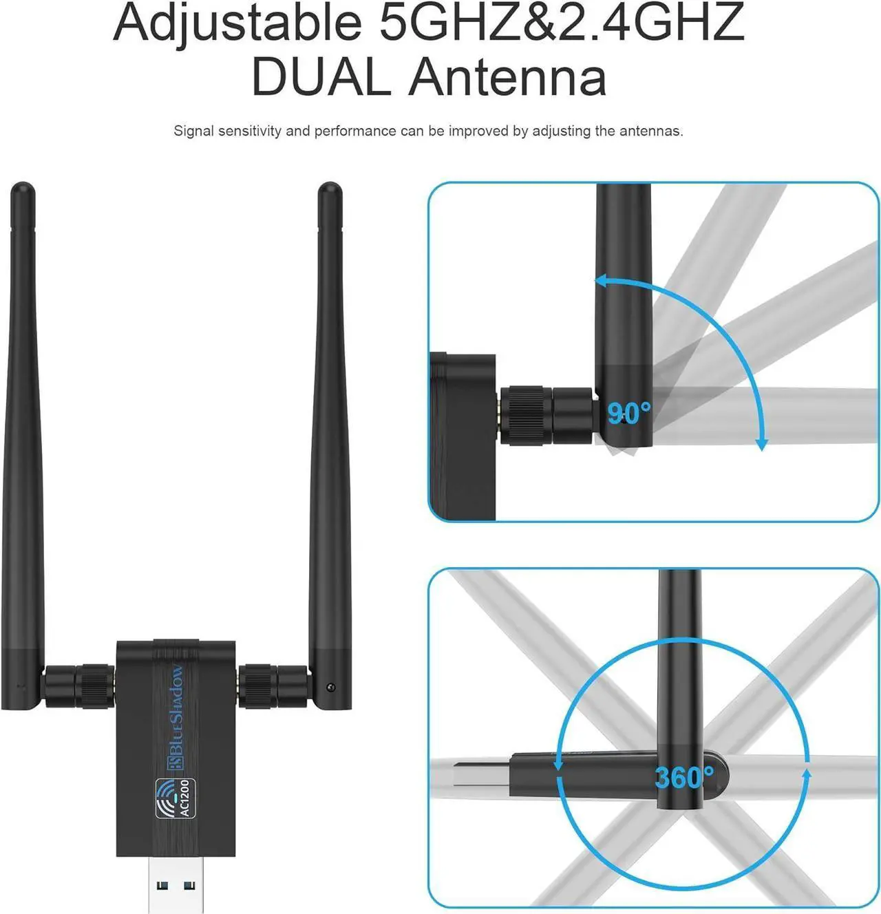 Alt view image 6 of 7 - Blueshadow AC1300 USB WiFi Adapter - 2.4G/5G Dual Band Wireless Network Adapter for PC Desktop, MU-MIMO WiFi Dongle, USB 3.0, Supports Windows11/10/8/7/Vista/XP, Mac OS X 10.5-10.15