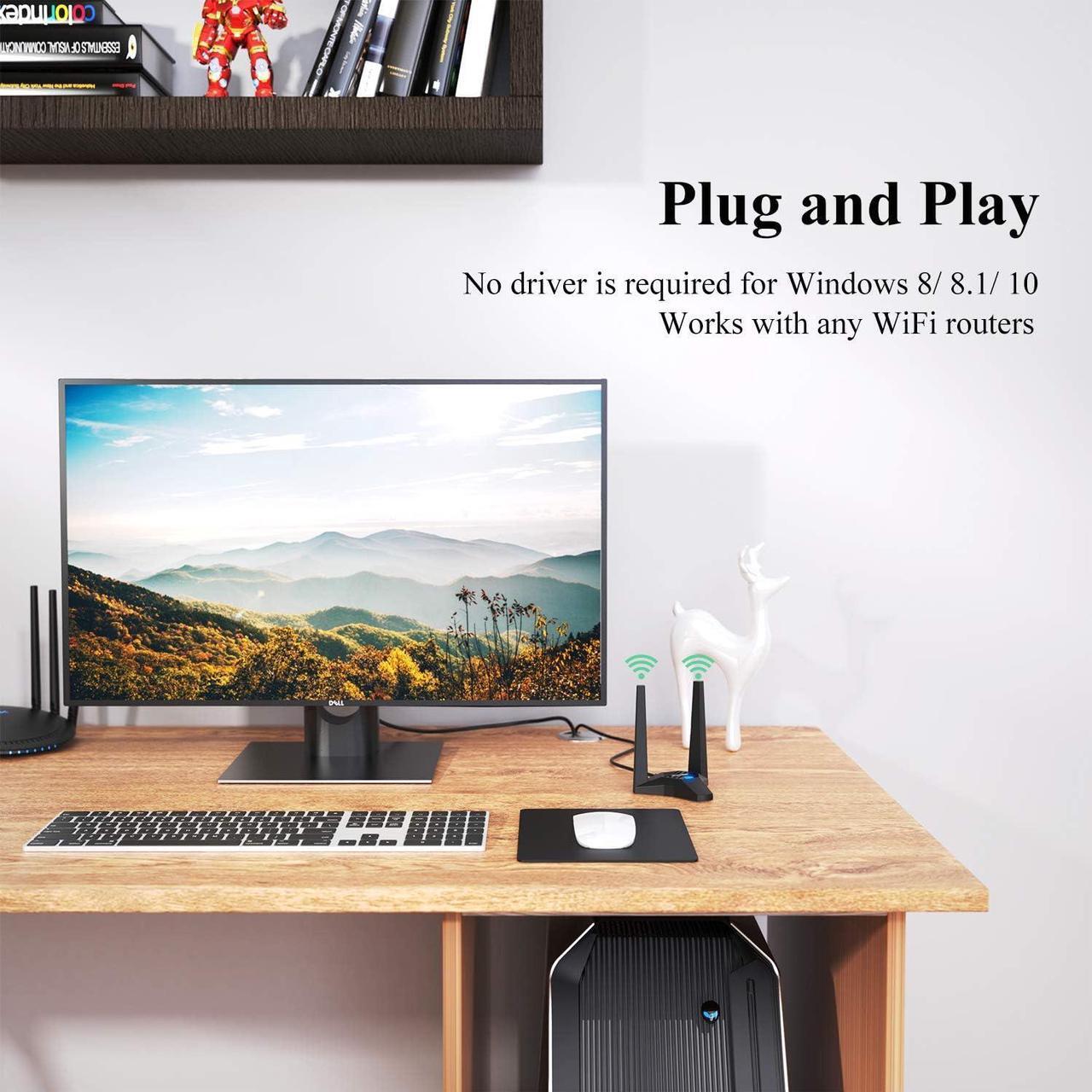 Alt view image 5 of 7 - WAVLINK USB3.0 WiFi Adapter, AC1300Mbps Wireless Network Adapter for Desktop PC, Dual Band 5GHz+2.4GHz WLAN with High Gain 2X 3dBi Antennas for Windows XP/Vista/7/8/8.1/10/11 MacOS 10.7-10.15
