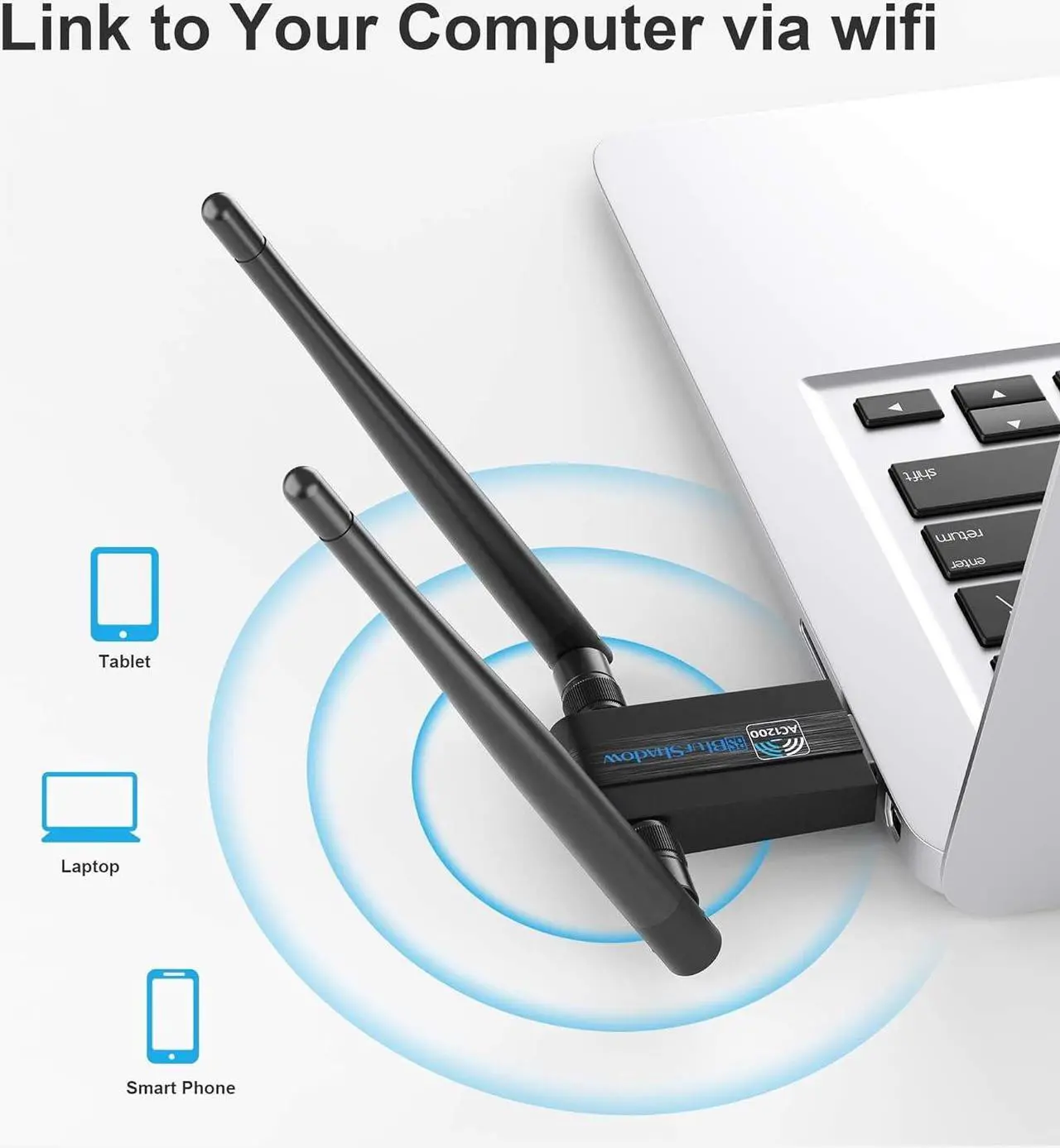 Alt view image 4 of 7 - Blueshadow AC1300 USB WiFi Adapter - 2.4G/5G Dual Band Wireless Network Adapter for PC Desktop, MU-MIMO WiFi Dongle, USB 3.0, Supports Windows11/10/8/7/Vista/XP, Mac OS X 10.5-10.15