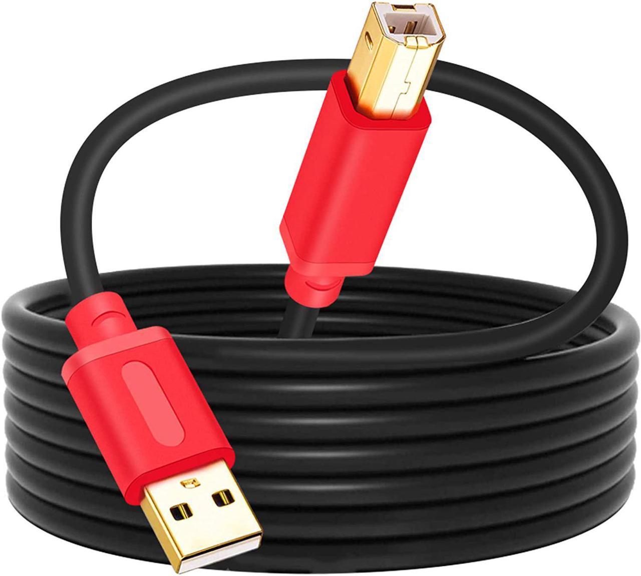 Printer Cable 30Ft,Tan QY USB 2.0 High Speed Gold-Plated Connectors Printer Scanner Cable Cord A Male to B Male for HP, Canon, Lexmark, Dell, Xerox, Samsung etc (30Ft, Red)