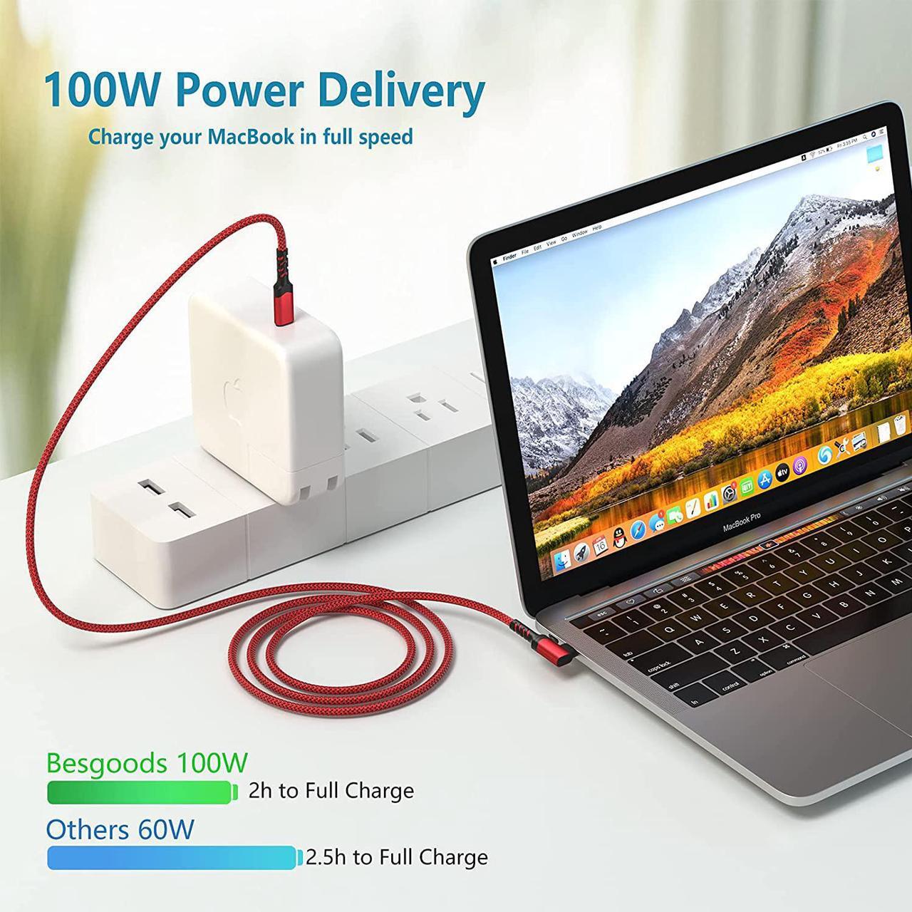 Alt view image 2 of 7 - Right Angle USB C Cable 3ft 100W 10Gbps USB-C to USB-C 3.1 Gen2 PD Fast Charging Short Cord 4K Display for MacBook Pro iPhone 16/15 SSD Docking Station Galaxy S24 2Pack (Red)
