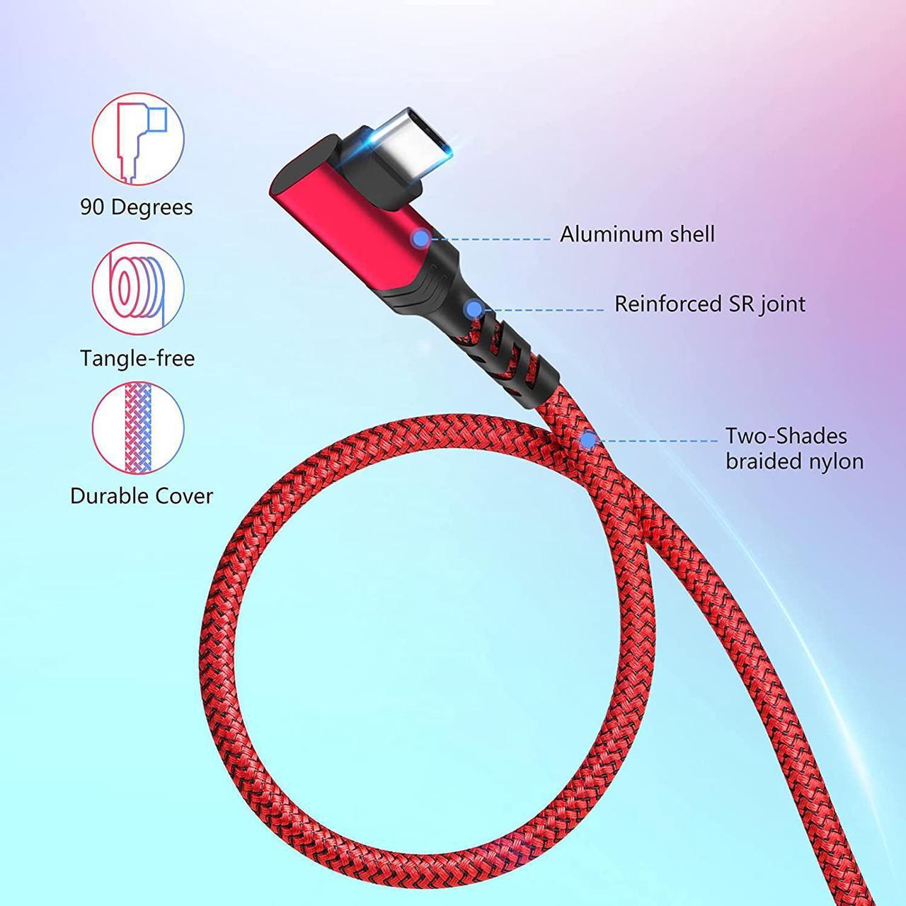 Alt view image 6 of 7 - Right Angle USB C Cable 3ft 100W 10Gbps USB-C to USB-C 3.1 Gen2 PD Fast Charging Short Cord 4K Display for MacBook Pro iPhone 16/15 SSD Docking Station Galaxy S24 2Pack (Red)