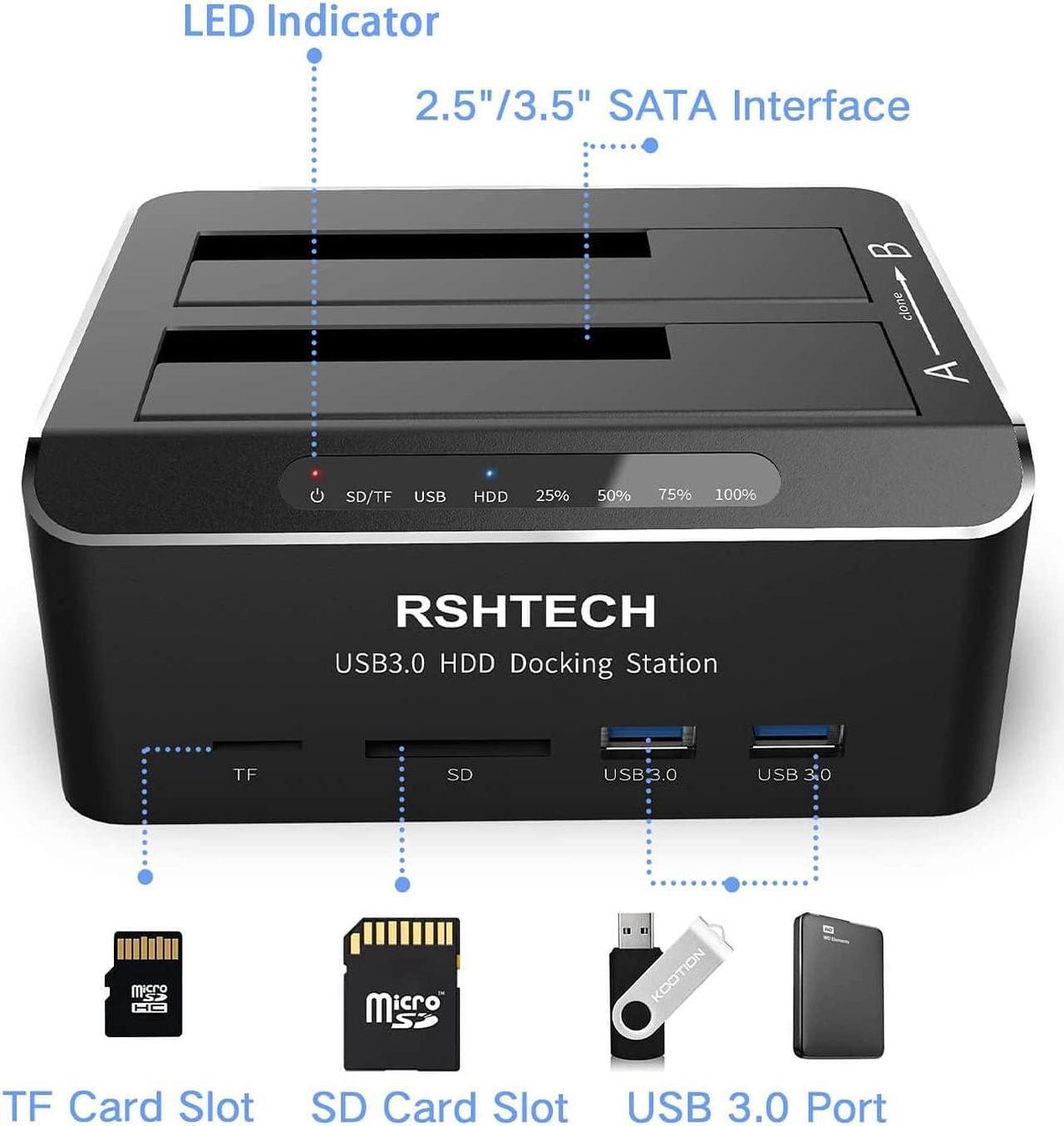 Alt view image 5 of 7 - Hard Drive Docking Station RSHTECH USB 3.0 Aluminum Dual Bay Hard Drive Dock for 2.5 & 3.5 SATA HDD SSD with SD TF Card Reader and Offline Clone/Duplicator Function Support 16TB Tool-Free