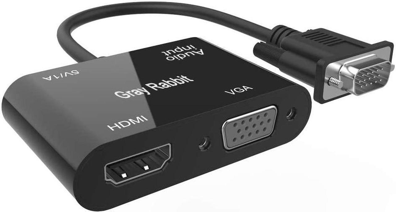 VGA to HDMI VGA Adapter, 1080P VGA Splitter (1 in 2 Out) for Computer, Desktop, Laptop, PC, Monitor, Projector (Black)