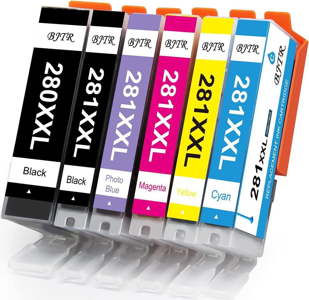 BJTR Compatible Canon 280 281 XXL Ink Cartridges,Replacement for PGI-280XXL CLI-281XXL,Works for Canon Pixma TR8520,TS9120,TR7520,TS6120,TS8220(1 PGBK,1 Black,1 Cyan,1 Magenta,1 Yellow,1 Photo Blue)