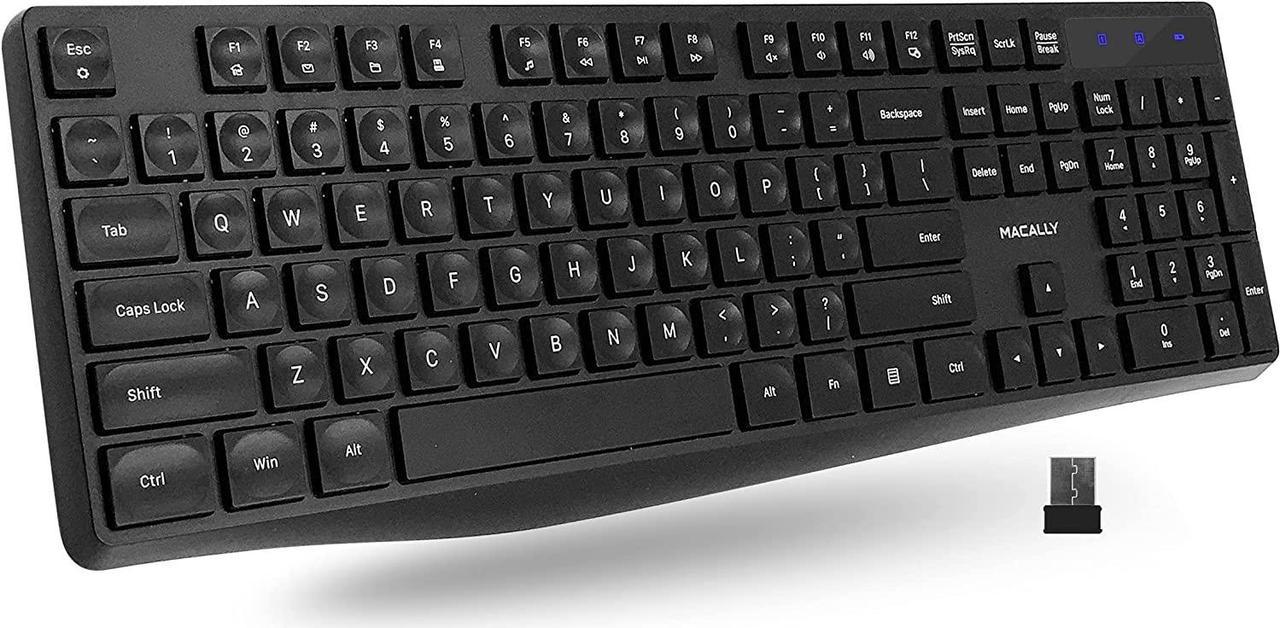 Macally 2.4G Wireless Keyboard - Full-Size Computer Keyboard Wireless with Numeric Keypad & 13 Shortcut Keys for Windows Desktop, Laptop, or Chromebook with USB Port - Simple & Easy to Use PC Keyboard