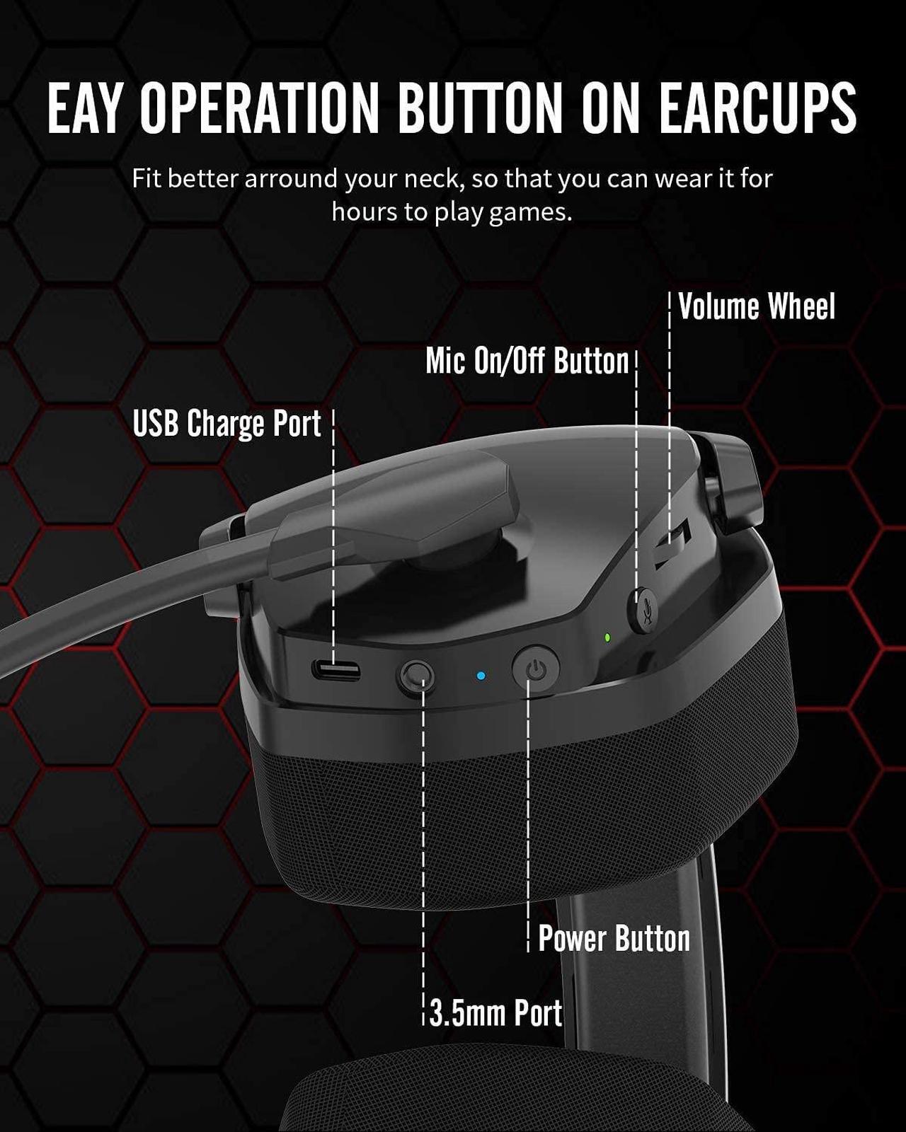 Alt view image 5 of 7 - NUBWO G06 Wireless Gaming Headset for PS5, PS4, PC, Noise Cancelling Over Ear Gaming Headphones with Mic, 2.4GHz Ultra-Low Latency, Soft Memory Earmuffs, Wired Mode for Xbox One, Xbox Series X Games