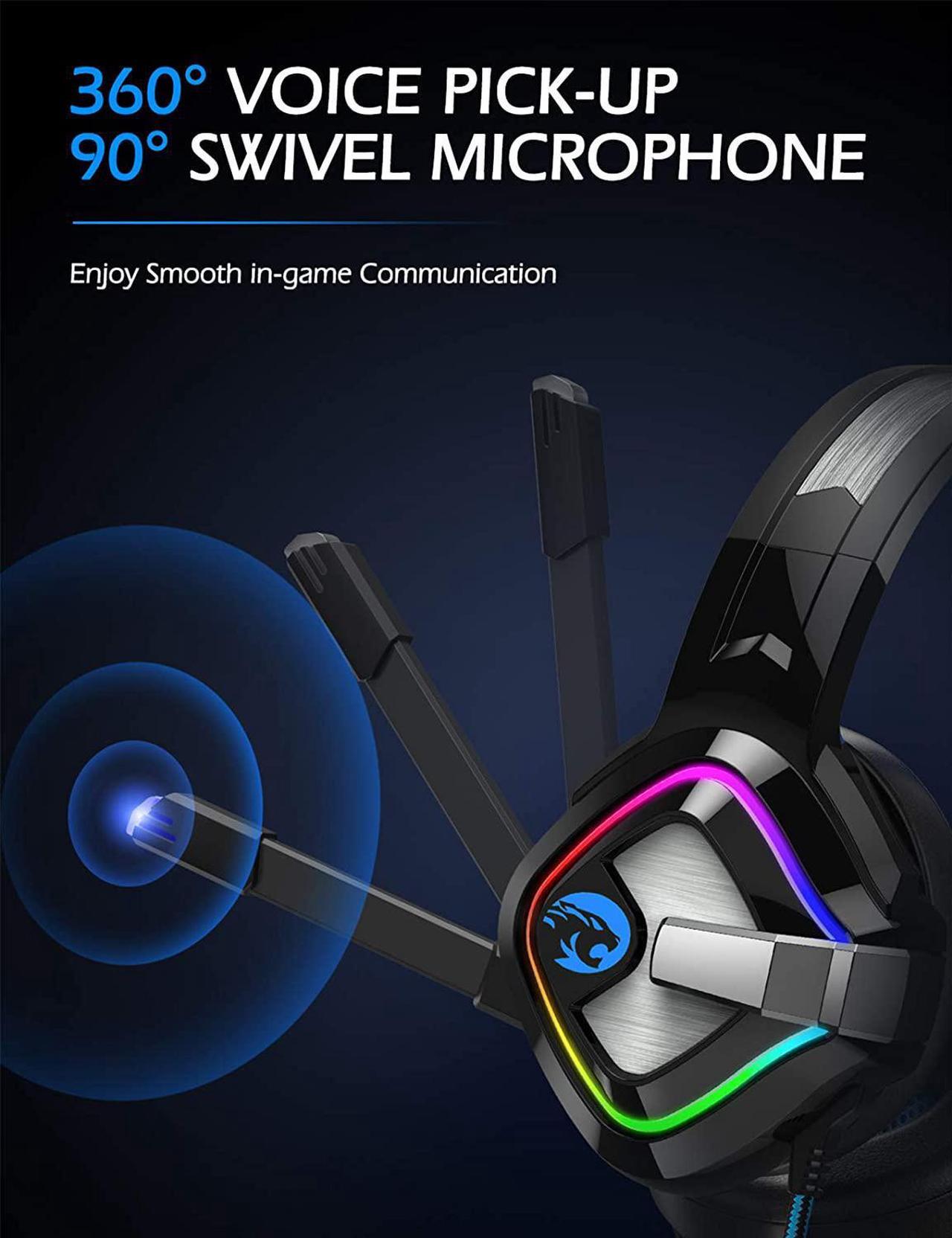 Alt view image 3 of 7 - Gaming Headset PS4 Headset, Xbox One Headset with Noise Canceling Mic and Rgb Light, PC Headset with Stereo Surround Sound, Over-Ear Headphones for PC, PS4, Xbox One, Laptop