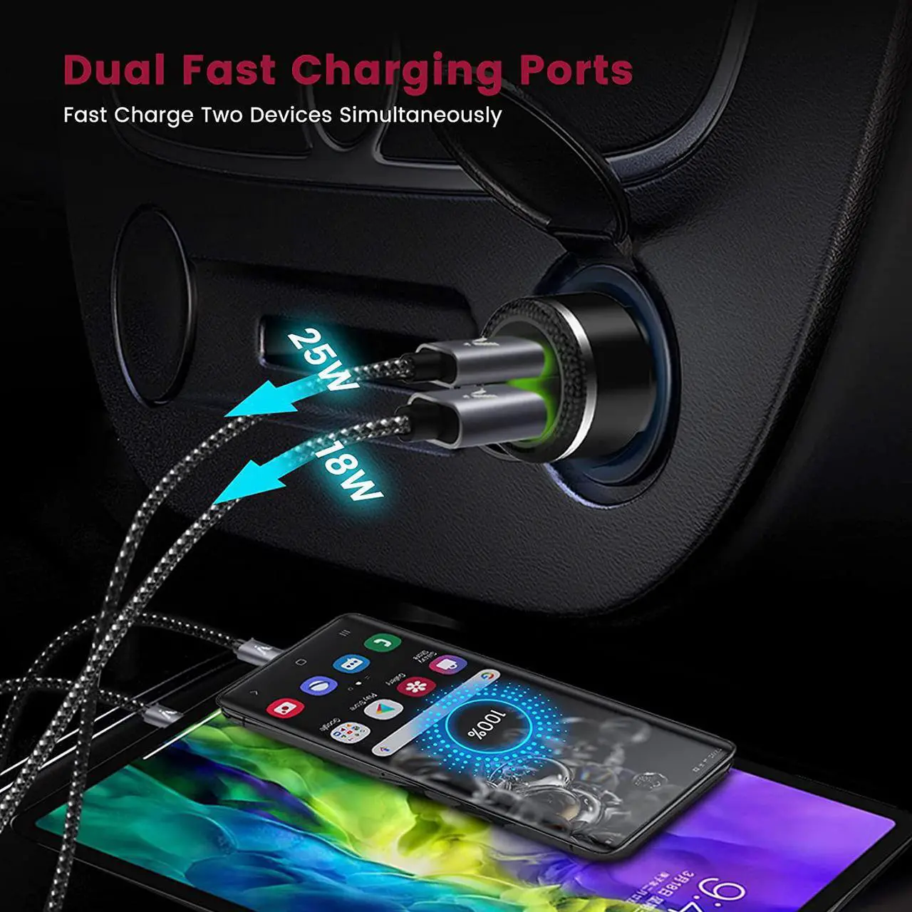 Alt view image 3 of 7 - Super Fast Charger Type C Kit, VELOGK 25W PD PPS USB C Wall/Car Charger for Samsung Galaxy S25/S24/S23 Ultra/S23+/S23/S22/S21/S20/Plus/Note 20/A71, iPad Pro, with 2X Nylon USB C-to-C Cable(3.3ft)