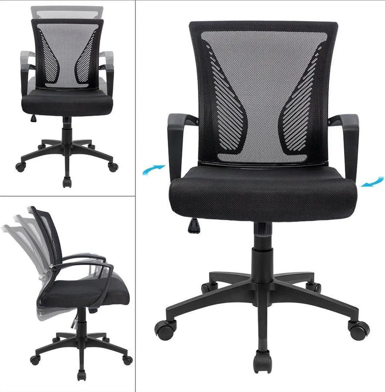Alt view image 5 of 7 - Office Chair Mid Back Swivel Lumbar Support Desk Chair, Computer Ergonomic Mesh Chair with Armrest (Black)