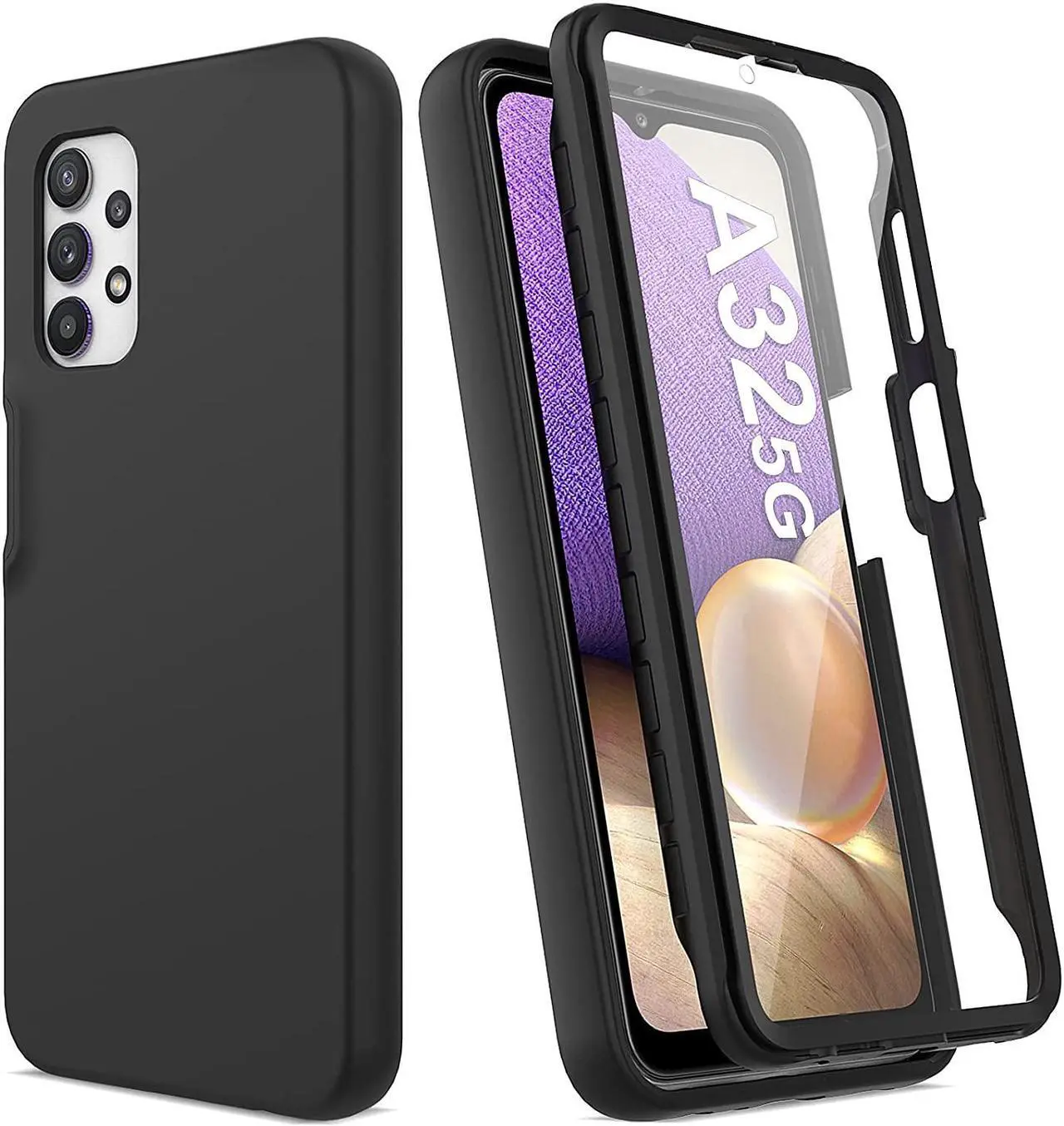 Main image of V/A for Samsung Galaxy A32 5G Case with Built-in Screen Protector, Full Body Protection Shockproof Cover Case, [Rugged PC Front Bumper + Soft TPU Back Cover] Armor Protective Phone Case (Black)
