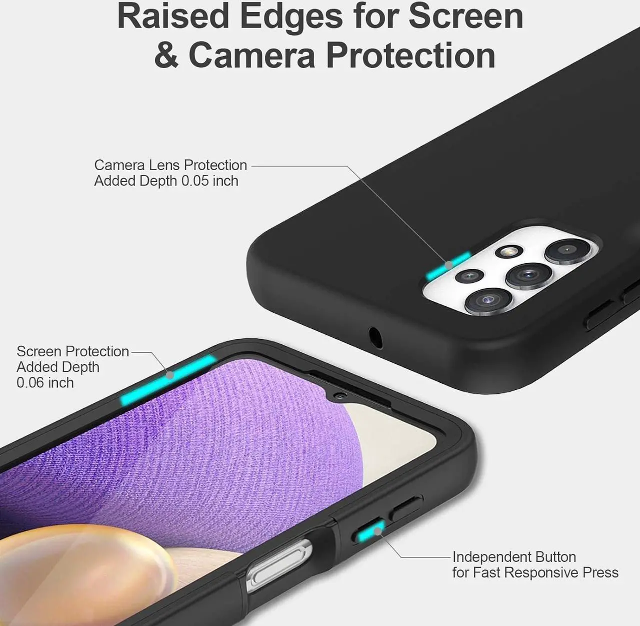 Alt view image 4 of 7 - V/A for Samsung Galaxy A32 5G Case with Built-in Screen Protector, Full Body Protection Shockproof Cover Case, [Rugged PC Front Bumper + Soft TPU Back Cover] Armor Protective Phone Case (Black)