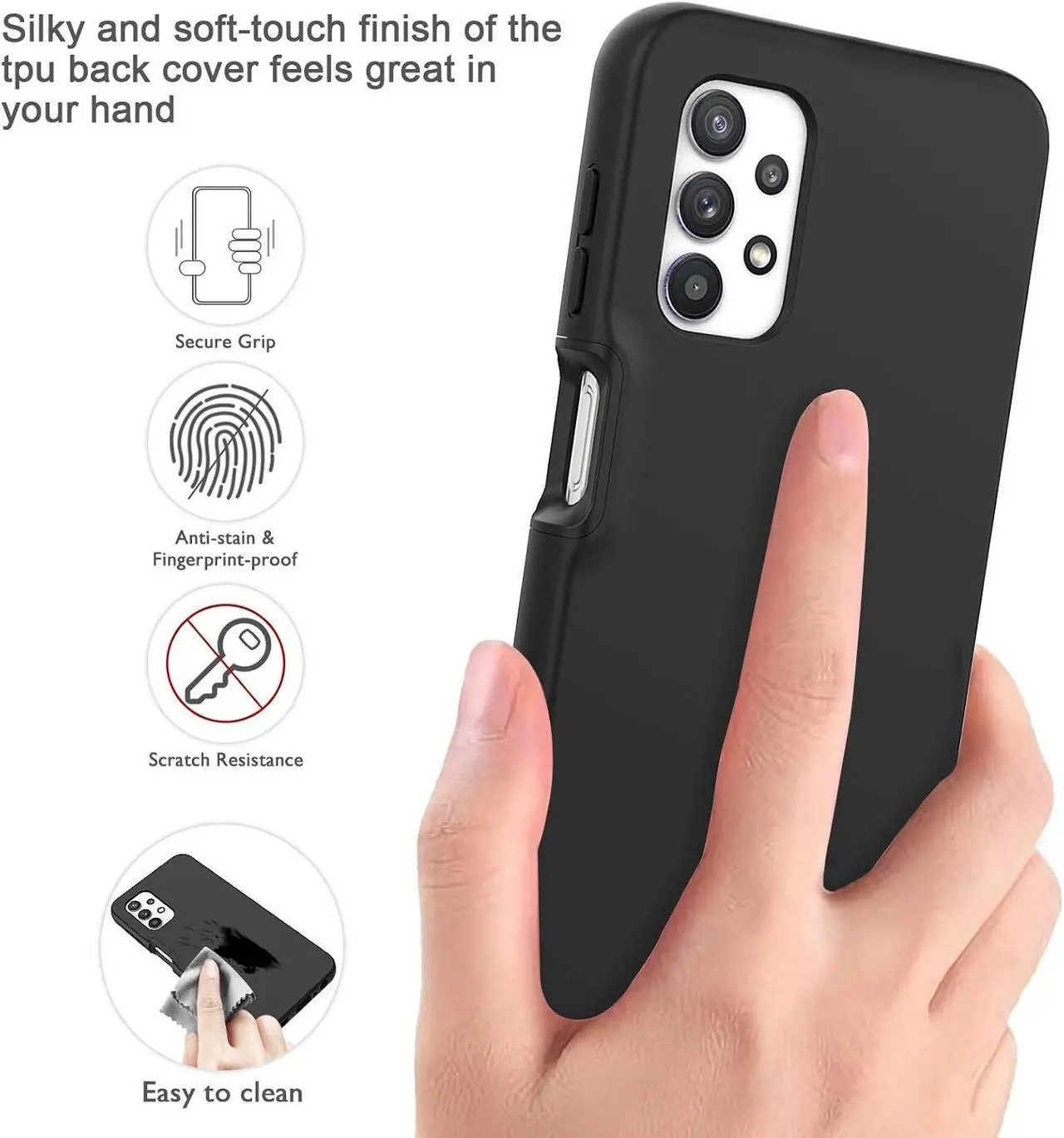 Alt view image 6 of 7 - V/A for Samsung Galaxy A32 5G Case with Built-in Screen Protector, Full Body Protection Shockproof Cover Case, [Rugged PC Front Bumper + Soft TPU Back Cover] Armor Protective Phone Case (Black)