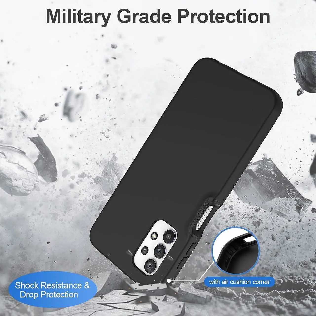 Alt view image 7 of 7 - V/A for Samsung Galaxy A32 5G Case with Built-in Screen Protector, Full Body Protection Shockproof Cover Case, [Rugged PC Front Bumper + Soft TPU Back Cover] Armor Protective Phone Case (Black)