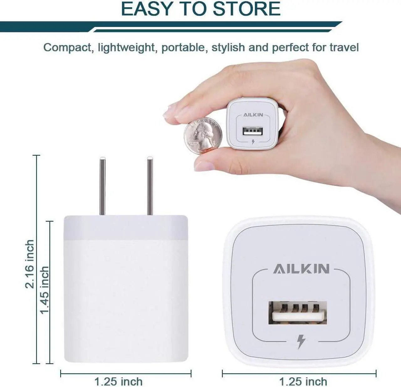 Alt view image 2 of 5 - AILKIN USB Charger Wall Plug, [5Pack-1Port] Fast Charging Outlet AC Power Adapter Block Cube for iPhone, iPad, Samsung, Camera, Android or Type C Phones & Tablets Charge Multiple USB Hub Station Base