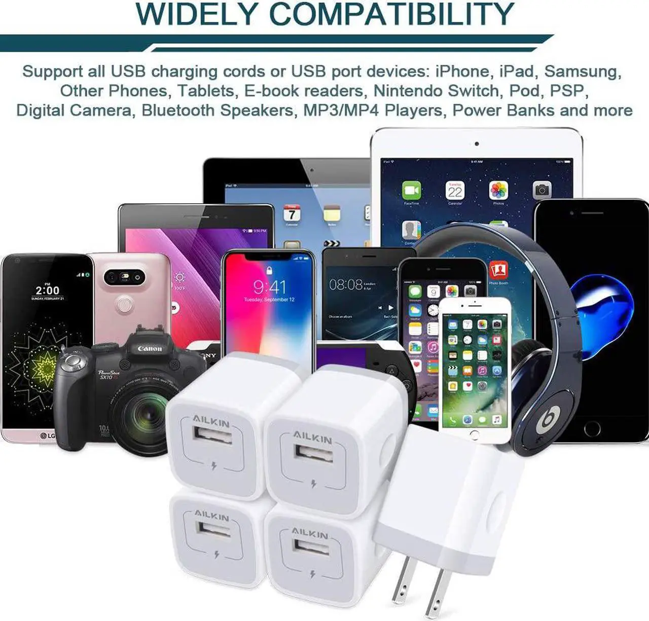Alt view image 5 of 5 - AILKIN USB Charger Wall Plug, [5Pack-1Port] Fast Charging Outlet AC Power Adapter Block Cube for iPhone, iPad, Samsung, Camera, Android or Type C Phones & Tablets Charge Multiple USB Hub Station Base