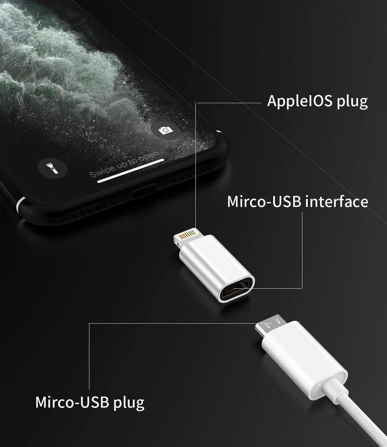 Alt view image 2 of 7 - 3-Pack Micro USB to Lightning Adapter Lightning Male to Microusb Female Adapter for Apple iPhone 5s 6 6s 7 8 Plus se2 x xr xs 12 11 Mini max pro Ipad Connector Converter Port