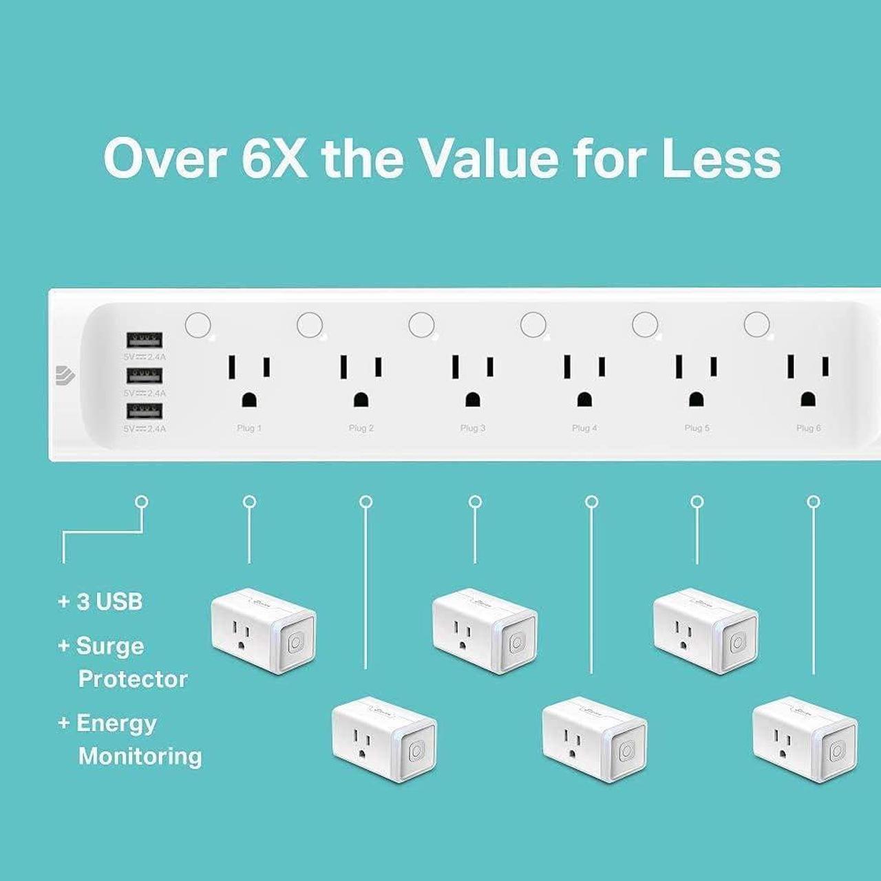 Alt view image 3 of 7 - Kasa Smart Plug Power Strip HS300, Surge Protector with 6 Individually Controlled Smart Outlets and 3 USB Ports, Works with Alexa & Google Home, No Hub Required , White