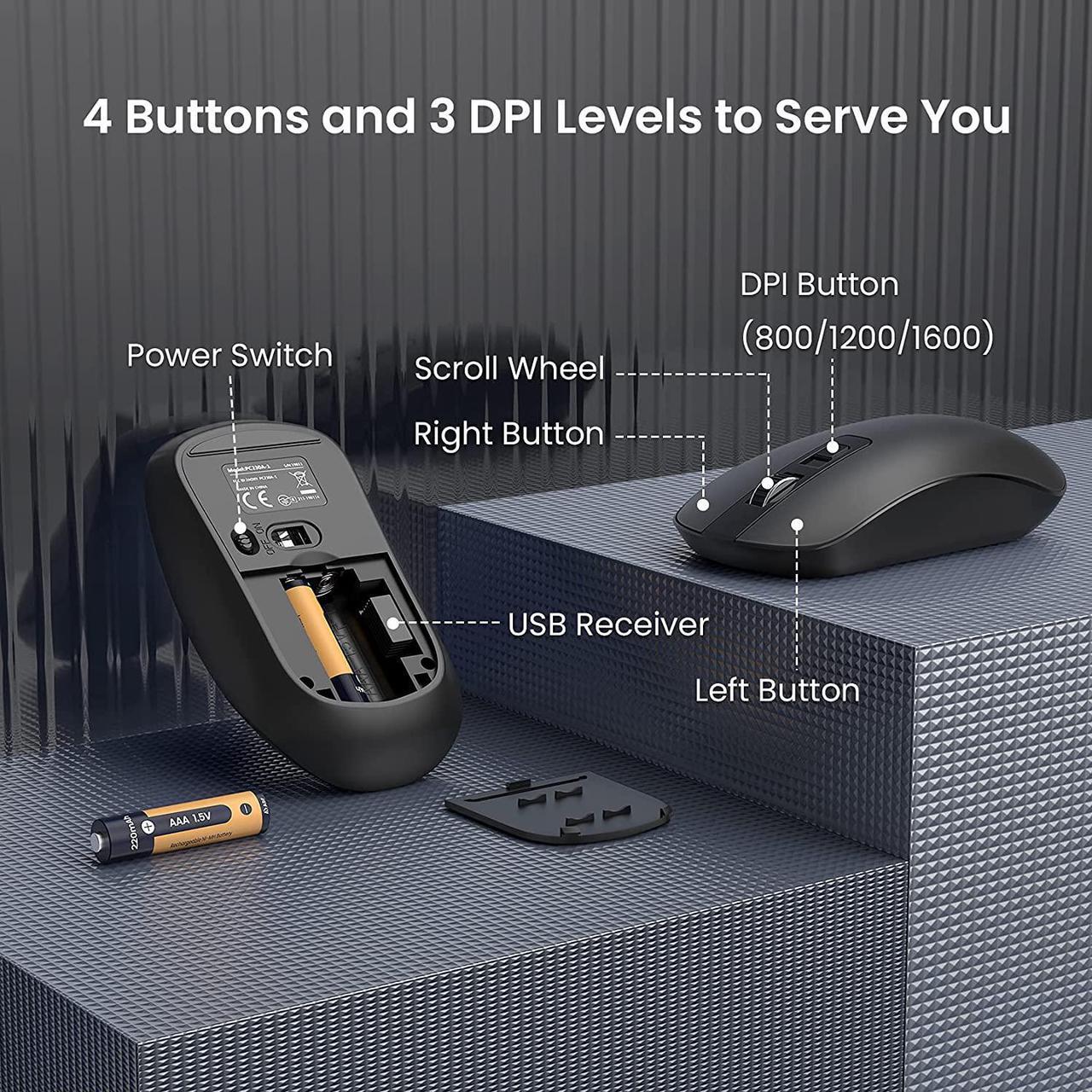 Alt view image 5 of 7 - Wireless Keyboard Mouse Combo,PONVIT Energy Saving Slim Quick 2.4GHz Cordless Full Size Computer Keyboard Silent & 3 Adjustable DPI USB Mouse Independent On/Off Switch for PC Laptop,Black