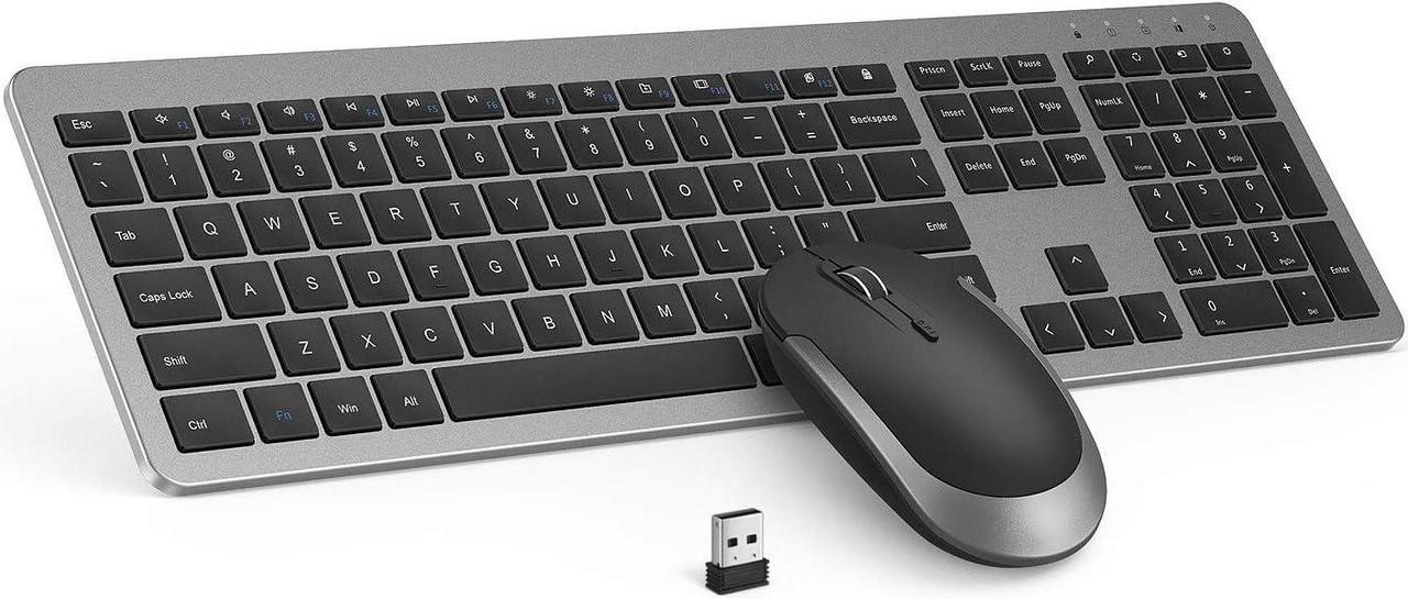 Main image of Wireless Keyboard and Mouse Combo - Full Size Slim Thin Wireless Keyboard Mouse with Numeric Keypad 2.4G Stable Connection Adjustable DPI (Grey & Black)