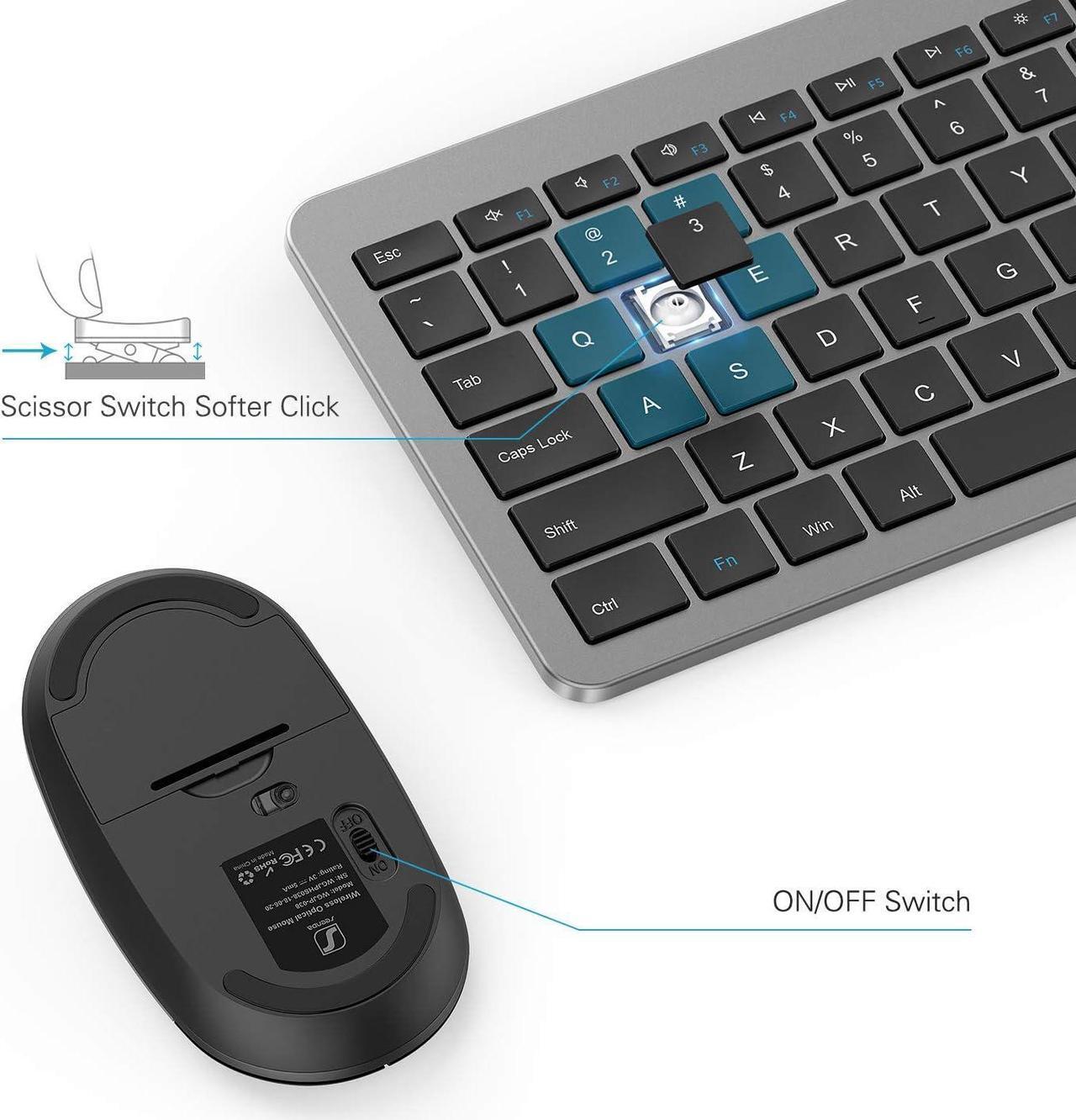 Alt view image 2 of 7 - Wireless Keyboard and Mouse Combo - Full Size Slim Thin Wireless Keyboard Mouse with Numeric Keypad 2.4G Stable Connection Adjustable DPI (Grey & Black)