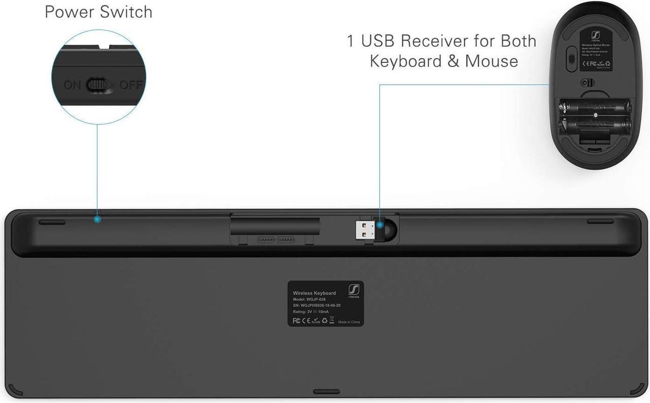 Alt view image 3 of 7 - Wireless Keyboard and Mouse Combo - Full Size Slim Thin Wireless Keyboard Mouse with Numeric Keypad 2.4G Stable Connection Adjustable DPI (Grey & Black)