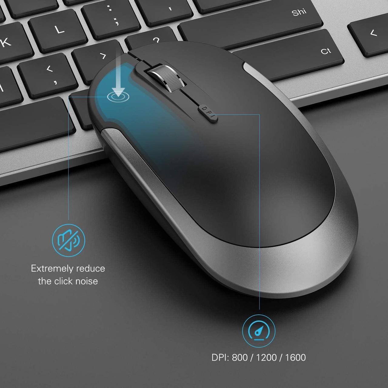 Alt view image 4 of 7 - Wireless Keyboard and Mouse Combo - Full Size Slim Thin Wireless Keyboard Mouse with Numeric Keypad 2.4G Stable Connection Adjustable DPI (Grey & Black)
