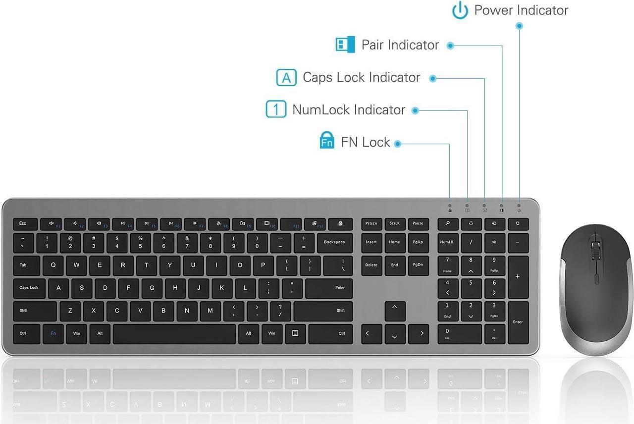 Alt view image 5 of 7 - Wireless Keyboard and Mouse Combo - Full Size Slim Thin Wireless Keyboard Mouse with Numeric Keypad 2.4G Stable Connection Adjustable DPI (Grey & Black)