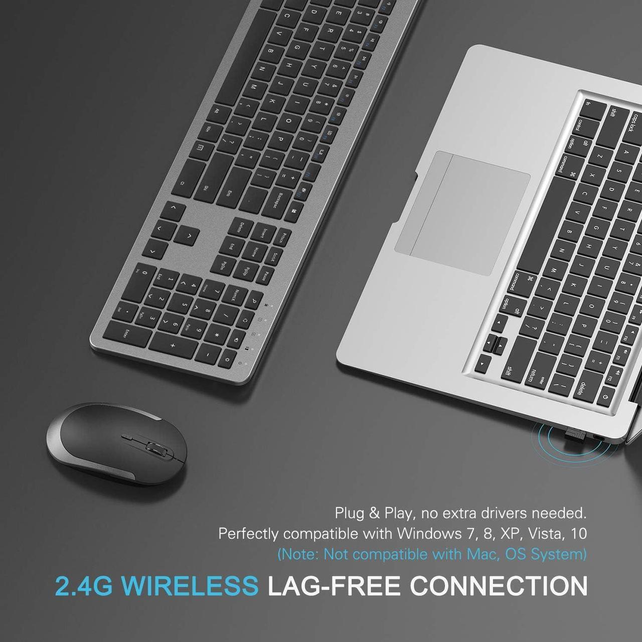 Alt view image 6 of 7 - Wireless Keyboard and Mouse Combo - Full Size Slim Thin Wireless Keyboard Mouse with Numeric Keypad 2.4G Stable Connection Adjustable DPI (Grey & Black)