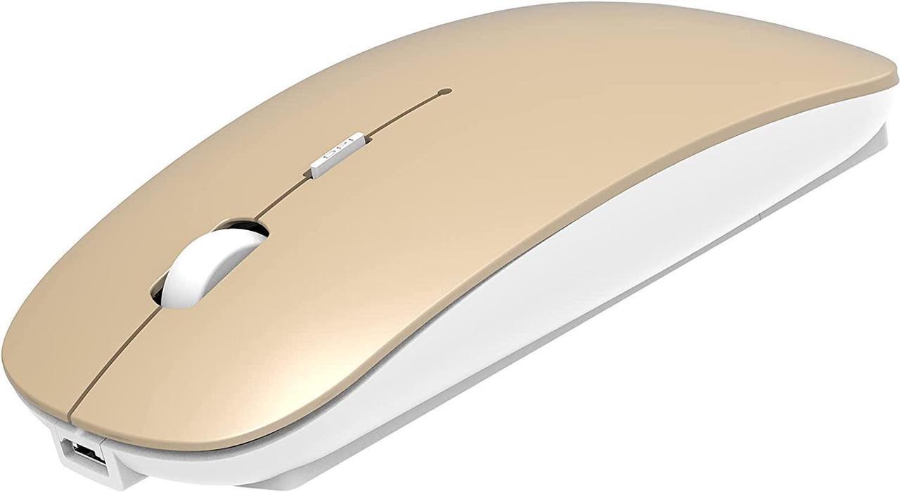 2.4GHz Wireless Bluetooth Mouse, 3 Adjustable DPI, Dual Mode Slim Rechargeable Wireless Mouse Silent USB Mice,Compatible for Laptop Windows Mac Android MAC PC Computer (Gold)