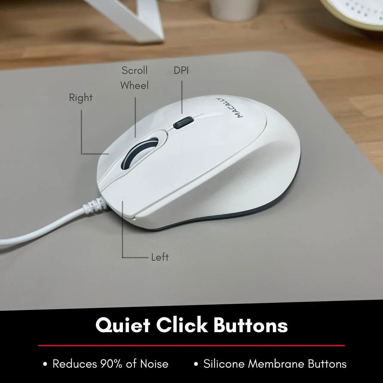 Alt view image 4 of 7 - Macally USB C Mouse for Mac - Precise and Comfortable - Wired Type C Mouse for Macbook Pro Air|PC|iOS|Android - Ambidextrous Body, Multiple DPI, and 5ft Cable - Plug and Play Optical Apple Mouse USB C