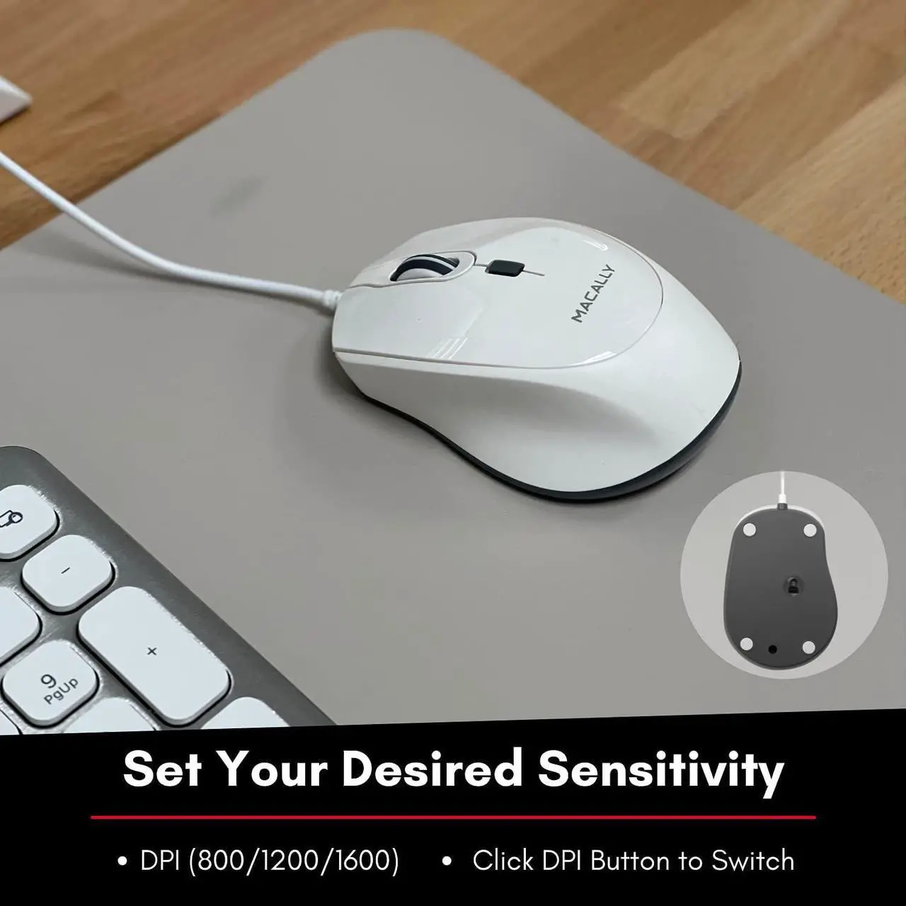 Alt view image 6 of 7 - Macally USB C Mouse for Mac - Precise and Comfortable - Wired Type C Mouse for Macbook Pro Air|PC|iOS|Android - Ambidextrous Body, Multiple DPI, and 5ft Cable - Plug and Play Optical Apple Mouse USB C