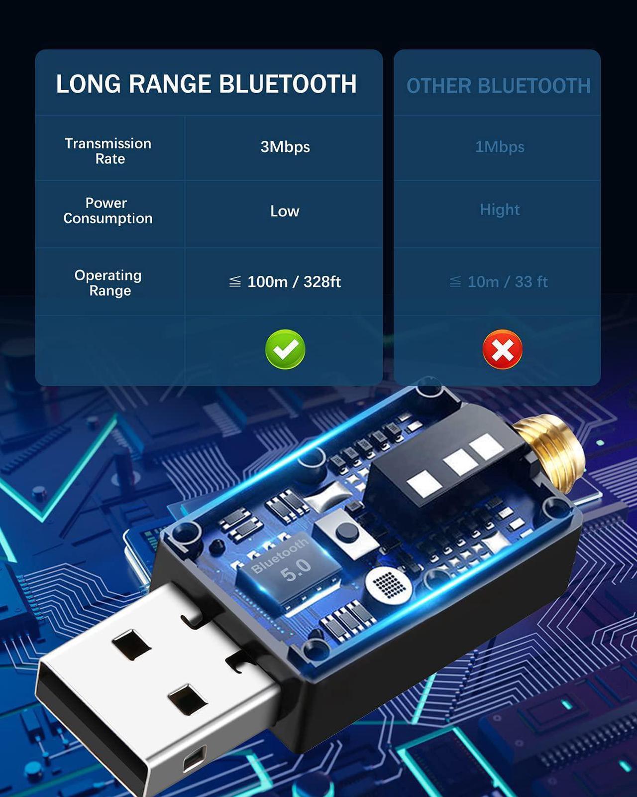 Alt view image 2 of 6 - Long Range USB Bluetooth Adapter for PC USB Bluetooth Dongle Wireless Bluetooth Adapter for Headphones Speakers, 328FT / 100M,5.0 Bluetooth Transmitter Receiver for Windows 10/8 / 8.1/7