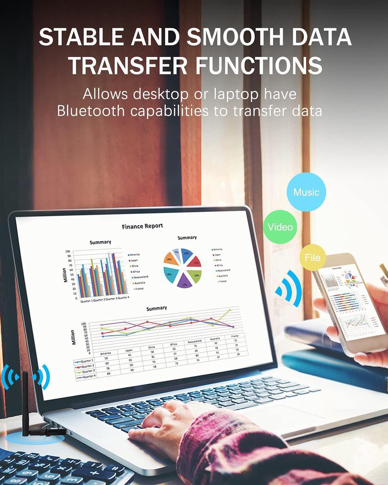 Alt view image 6 of 6 - Long Range USB Bluetooth Adapter for PC USB Bluetooth Dongle Wireless Bluetooth Adapter for Headphones Speakers, 328FT / 100M,5.0 Bluetooth Transmitter Receiver for Windows 10/8 / 8.1/7