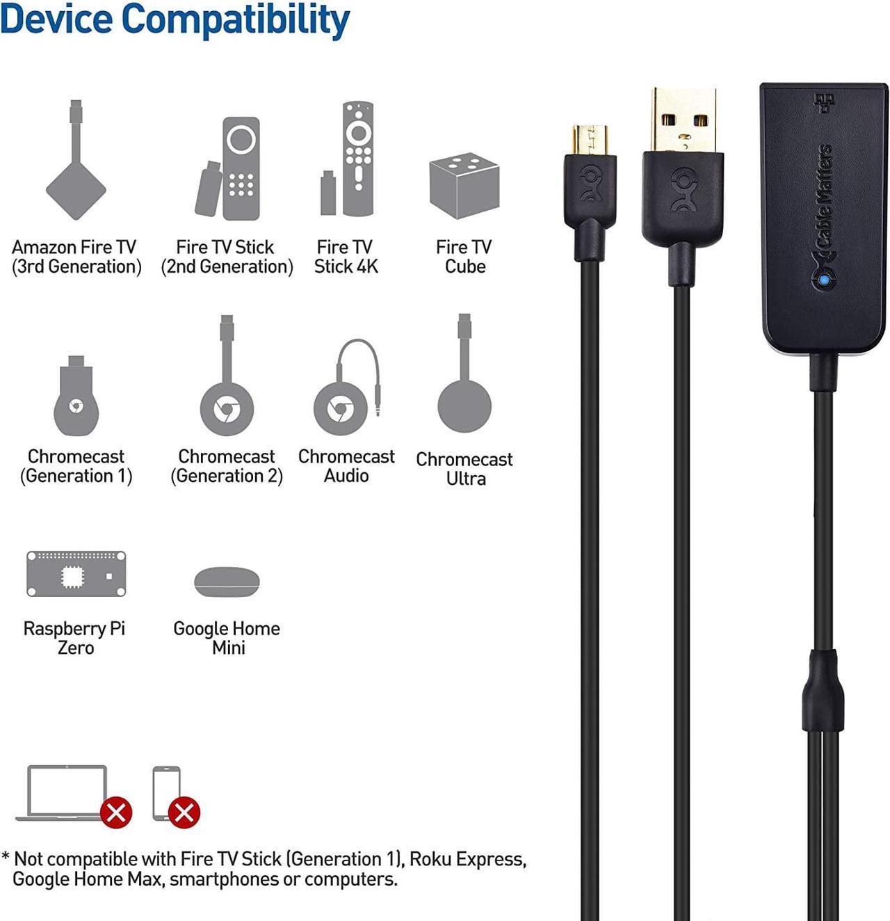 Alt view image 3 of 6 - Cable Matters Micro USB to Ethernet Adapter Up to 480Mbps for Streaming Sticks Including Chromecast, Google Home Mini and More - Not Compatible with Roku Device