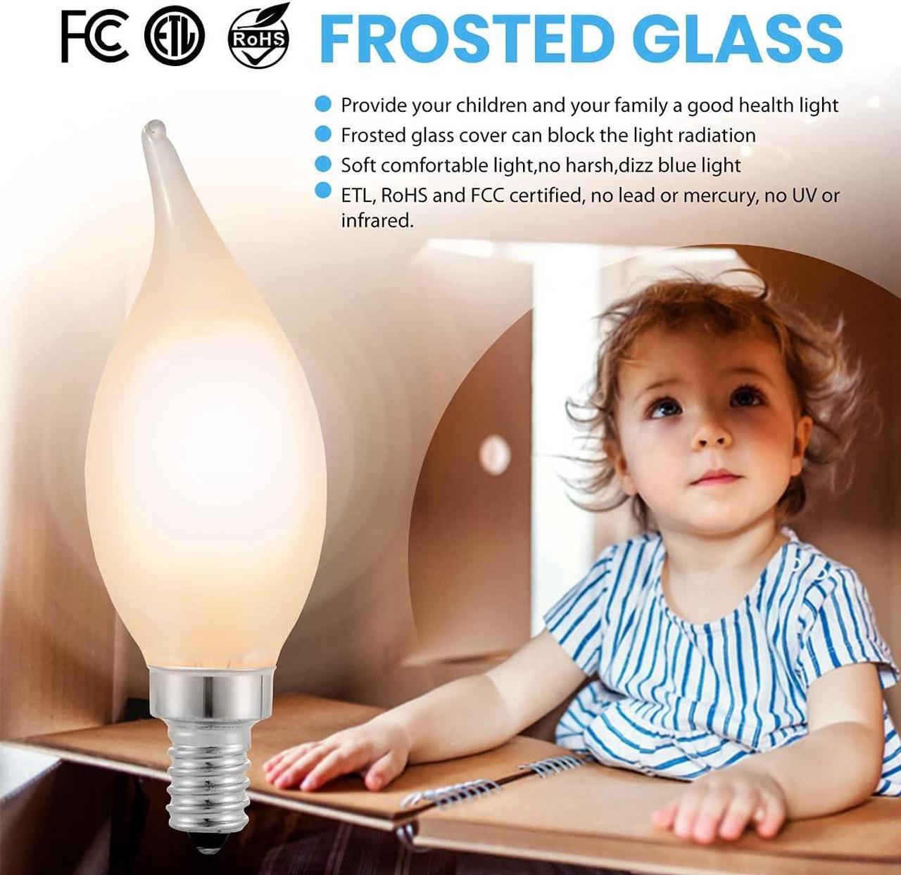 Alt view image 2 of 7 - LED Frosted Candelabra Light Bulbs AMDTU 40 watt Type B Light Bulbs Soft White 2700k E12 Candle Base Dimmable for Dining Room Light Fixture Ceiling Fan Room Chandelier 6 Pack