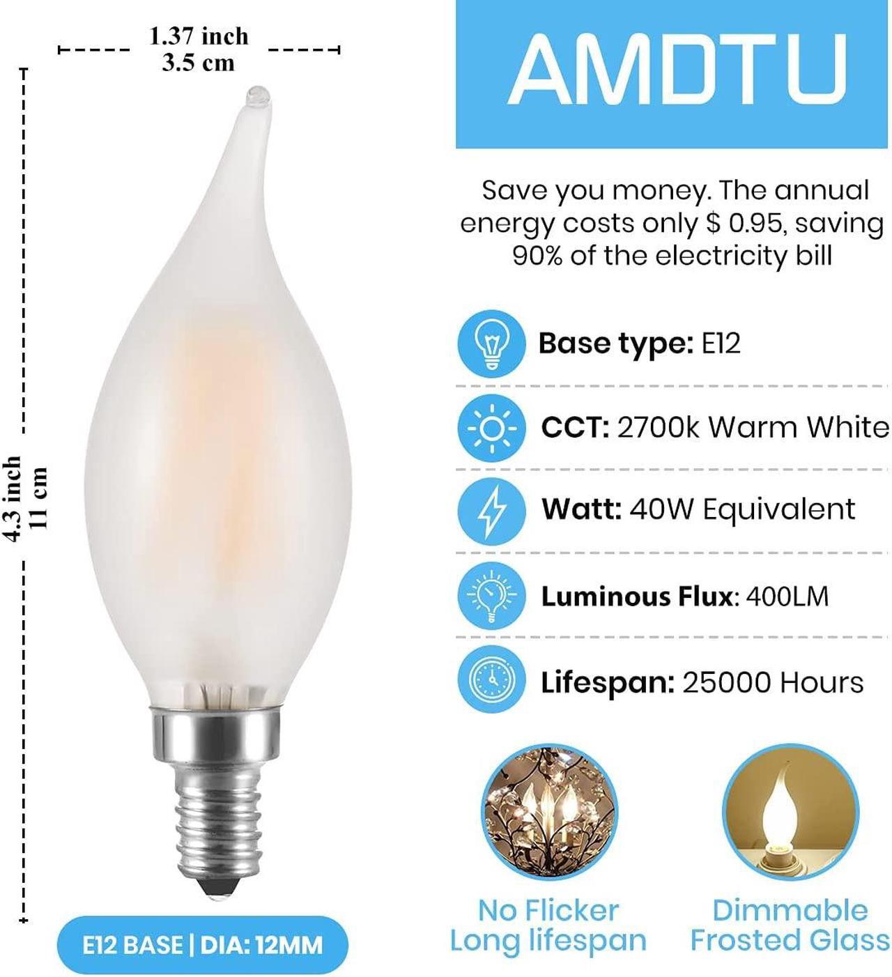 Alt view image 3 of 7 - LED Frosted Candelabra Light Bulbs AMDTU 40 watt Type B Light Bulbs Soft White 2700k E12 Candle Base Dimmable for Dining Room Light Fixture Ceiling Fan Room Chandelier 6 Pack