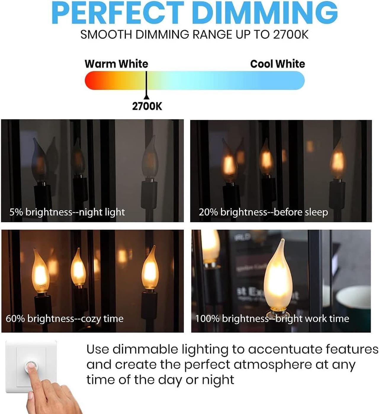 Alt view image 5 of 7 - LED Frosted Candelabra Light Bulbs AMDTU 40 watt Type B Light Bulbs Soft White 2700k E12 Candle Base Dimmable for Dining Room Light Fixture Ceiling Fan Room Chandelier 6 Pack