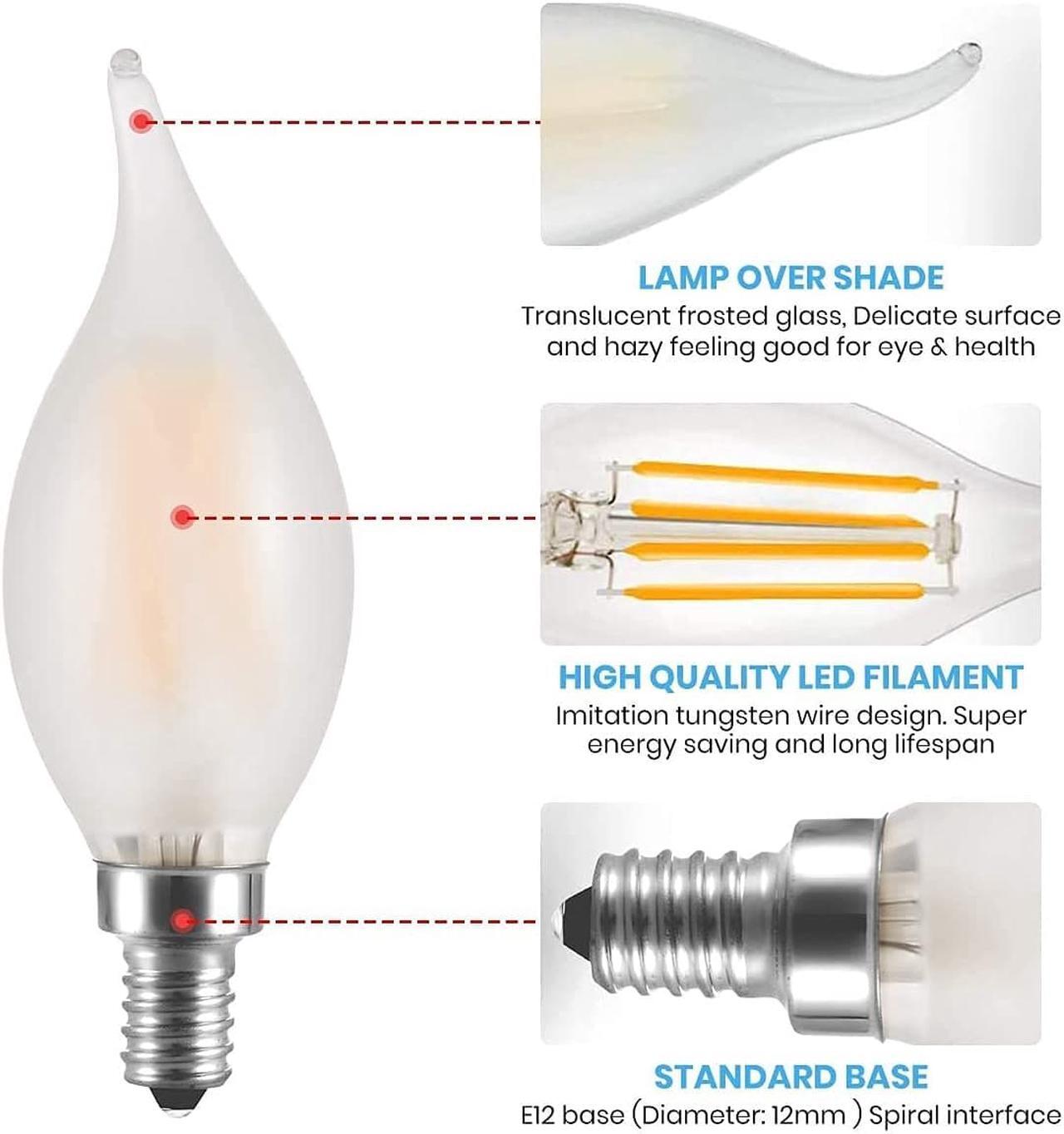 Alt view image 6 of 7 - LED Frosted Candelabra Light Bulbs AMDTU 40 watt Type B Light Bulbs Soft White 2700k E12 Candle Base Dimmable for Dining Room Light Fixture Ceiling Fan Room Chandelier 6 Pack