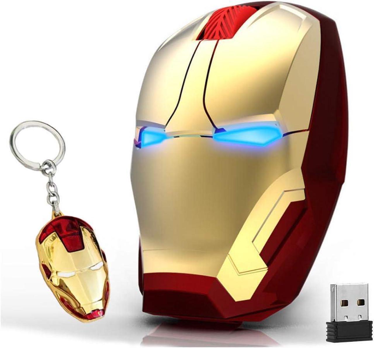 Ergonomic Wireless Mouse Cool Iron Man Mouse 2.4G Portable Mobile Computer Click Silent Mouse Optical Mice with USB Receiver, Black or Golden for Notebook PC Laptop Computer Mac Book, Add a Keychain